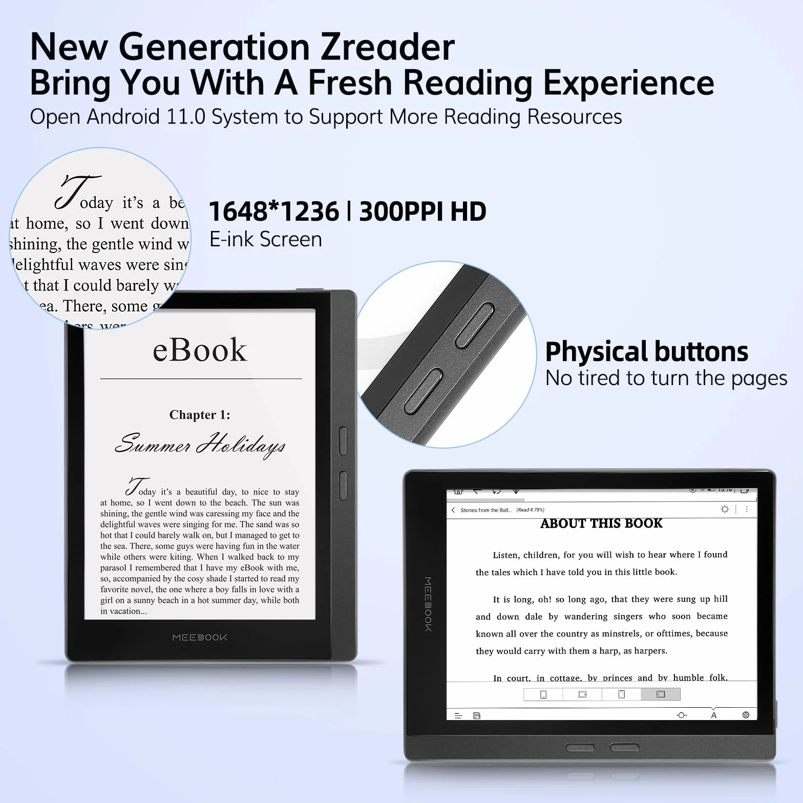 Meebook M7 E-Reader 6.8" Eink Carta 300PPI Android 11 3GB+32GB Grau