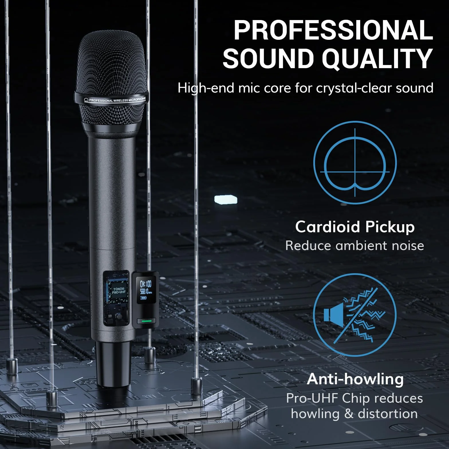 TONOR Sistema de Micrófono Inalámbrico, Micrófono Profesional Recargable, Micrófono Dinámico Inalámbrico de Metal UHF 2x100 para KaraokeIglesia, Canto, Bodas, Reuniones, DJ, Auto Scan, 80 M, TW550