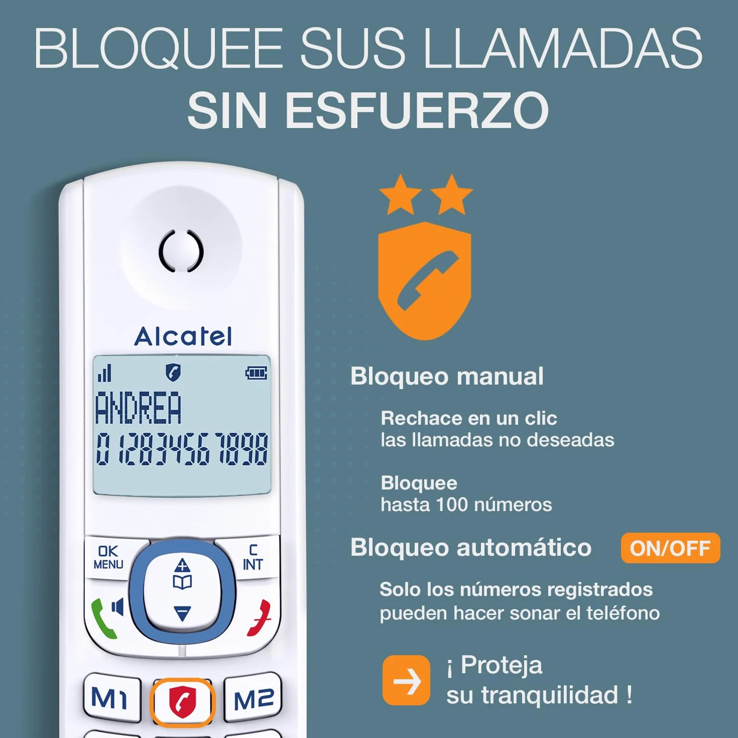 ALCATEL F530 Voice Teléfono inalámbrico DECT contestador automático pantalla retroiluminada manos libres bloqueo llamadas 2 teclas memoria directa Blanco Azul