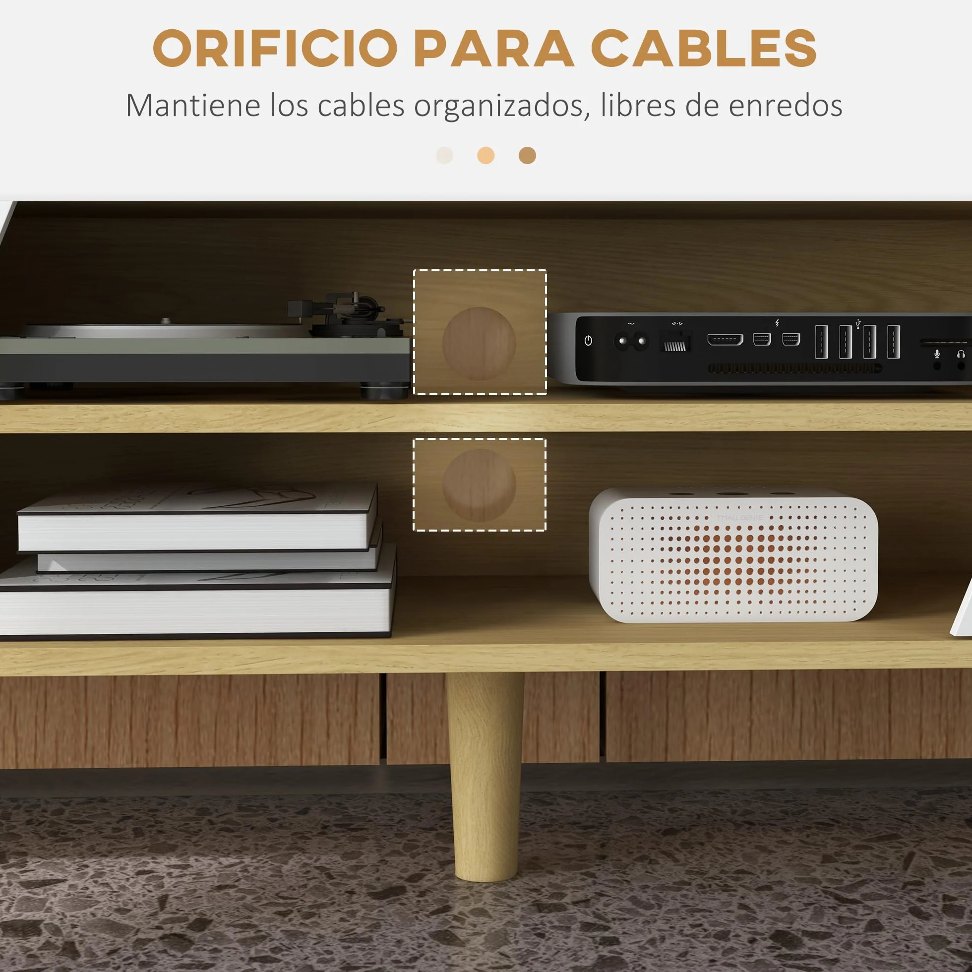 HOMCOM Mueble TV Mueble de Salón Mesa para TV con 2 Puertas 2 Estantes y 5 Patas de Madera para Televisores de hasta 65 Pulgadas, Montaje en suelo, 150x30x42 cm Roble