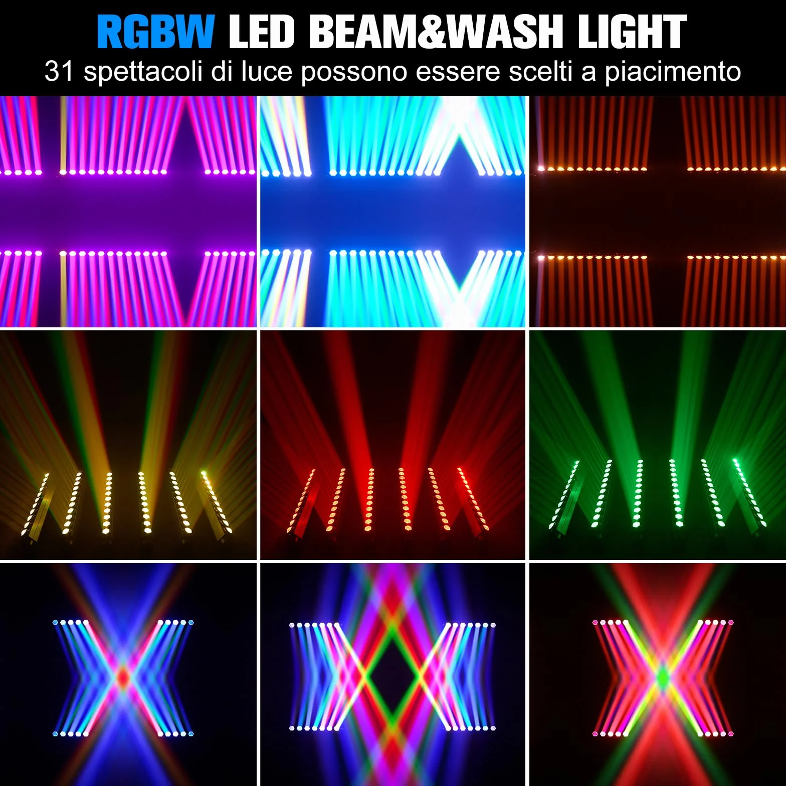 216W Barra de Wallwasher Cabeza Movil LED, 12X15W LED RGBW 4en1, Haz de Luz a 8°, Efecto Stroboscópico 1-30Hz, DMX512 7/11/55CH, Iluminación para Discoteca Fiesta Boda Club y Bar