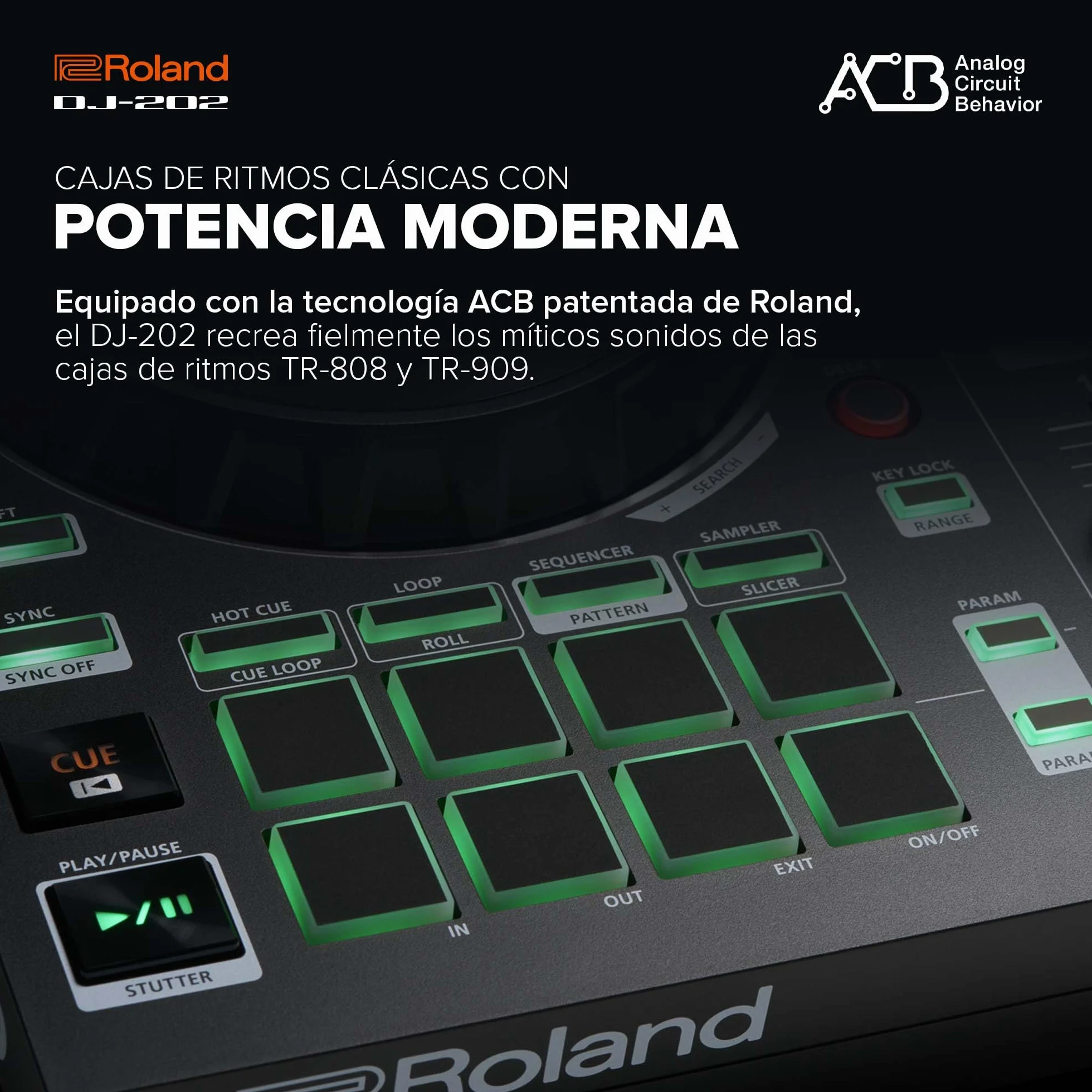 Roland DJ-202 Controlador de DJ compacto | Controlador de 4 decks y 2 canales para Serato DJ Lite | Platos grandes y de baja latencia | Míticos sonidos de baterías Roland | Compatible con Spotify