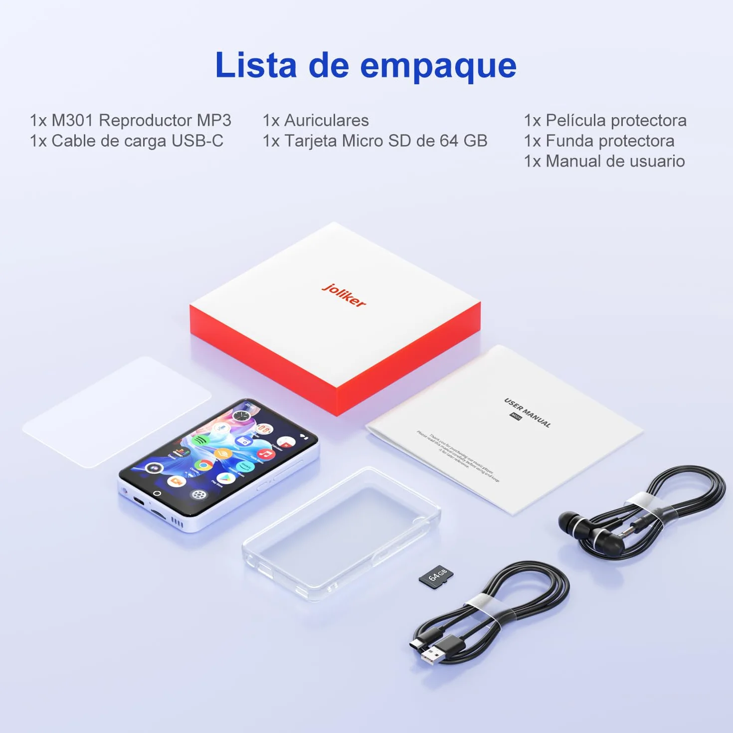 Joliker 80GB Reproductor MP3 Bluetooth WiFi MP4 Pantalla Táctil 4,02" Cámara Android Spotify Amazon Music Audible Radio FM