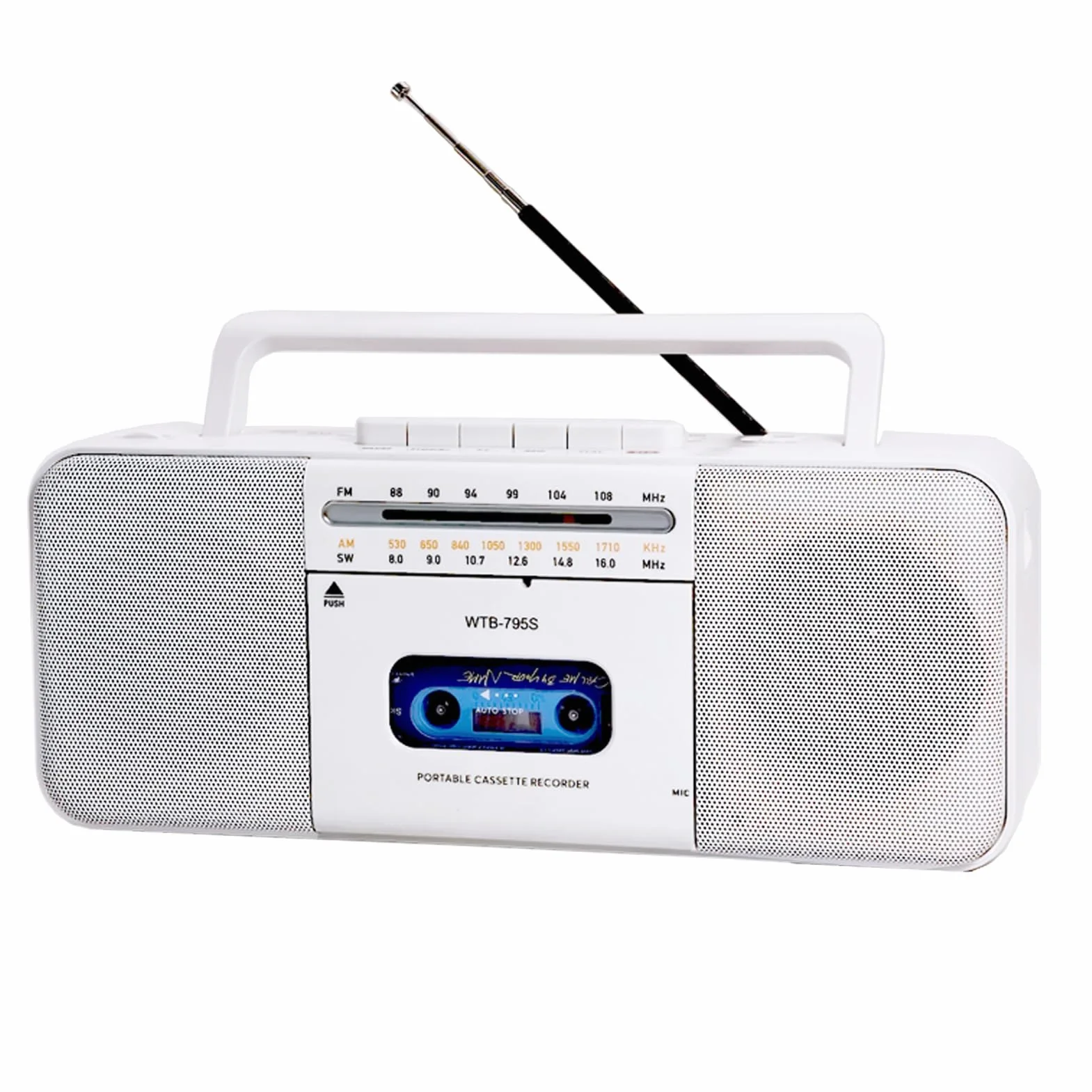 Reproductor y Grabadora de Cassette Multifunción - Bluetooth, Radio Am/FM/SW, Conversor a MP3, Altavoz 10W Portátil (Blanco)