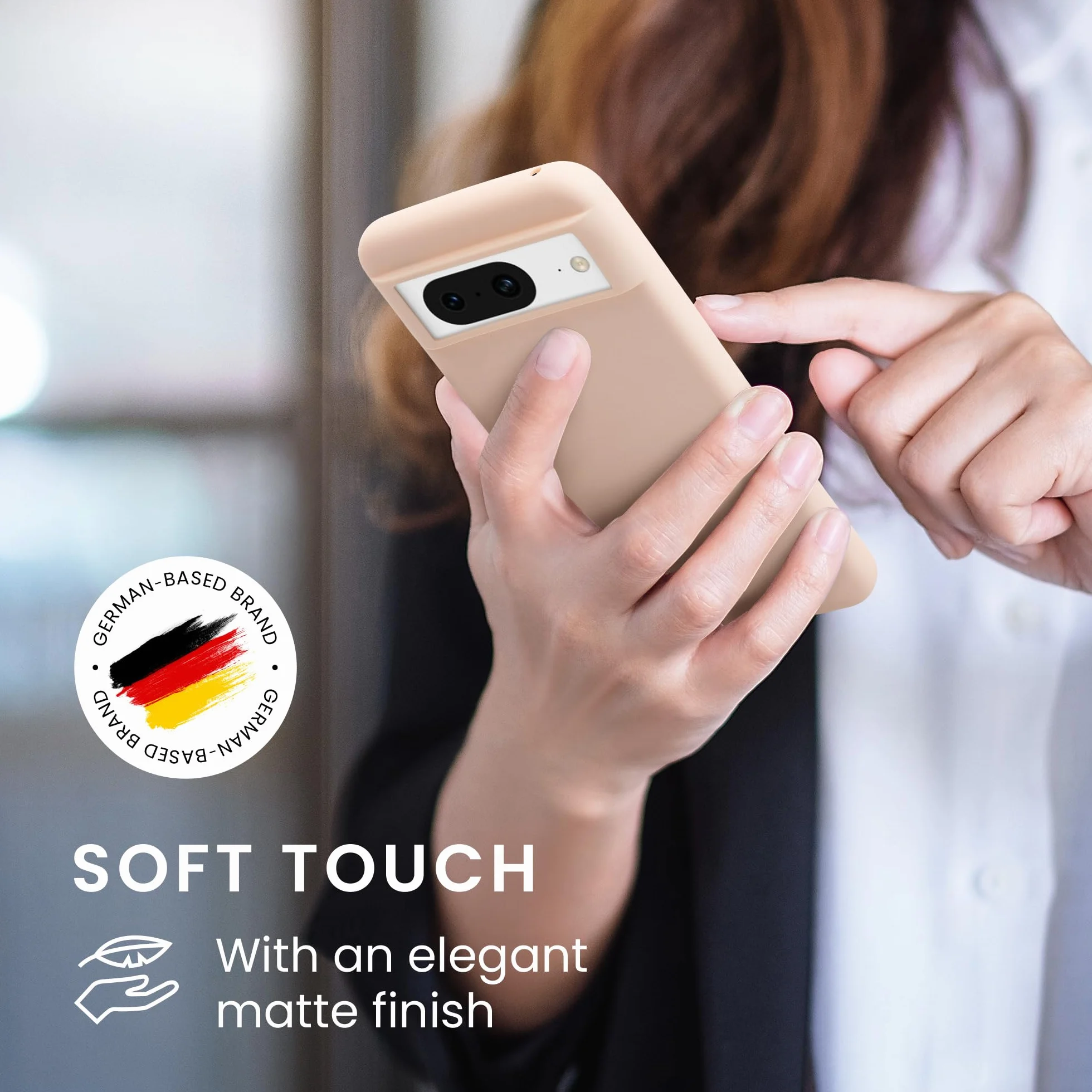 kwmobile Funda para Google Pixel 8 Carcasa - Ultrafina de TPU y Silicona con Bordes elevados anticaídas - Beige Rosa Claro