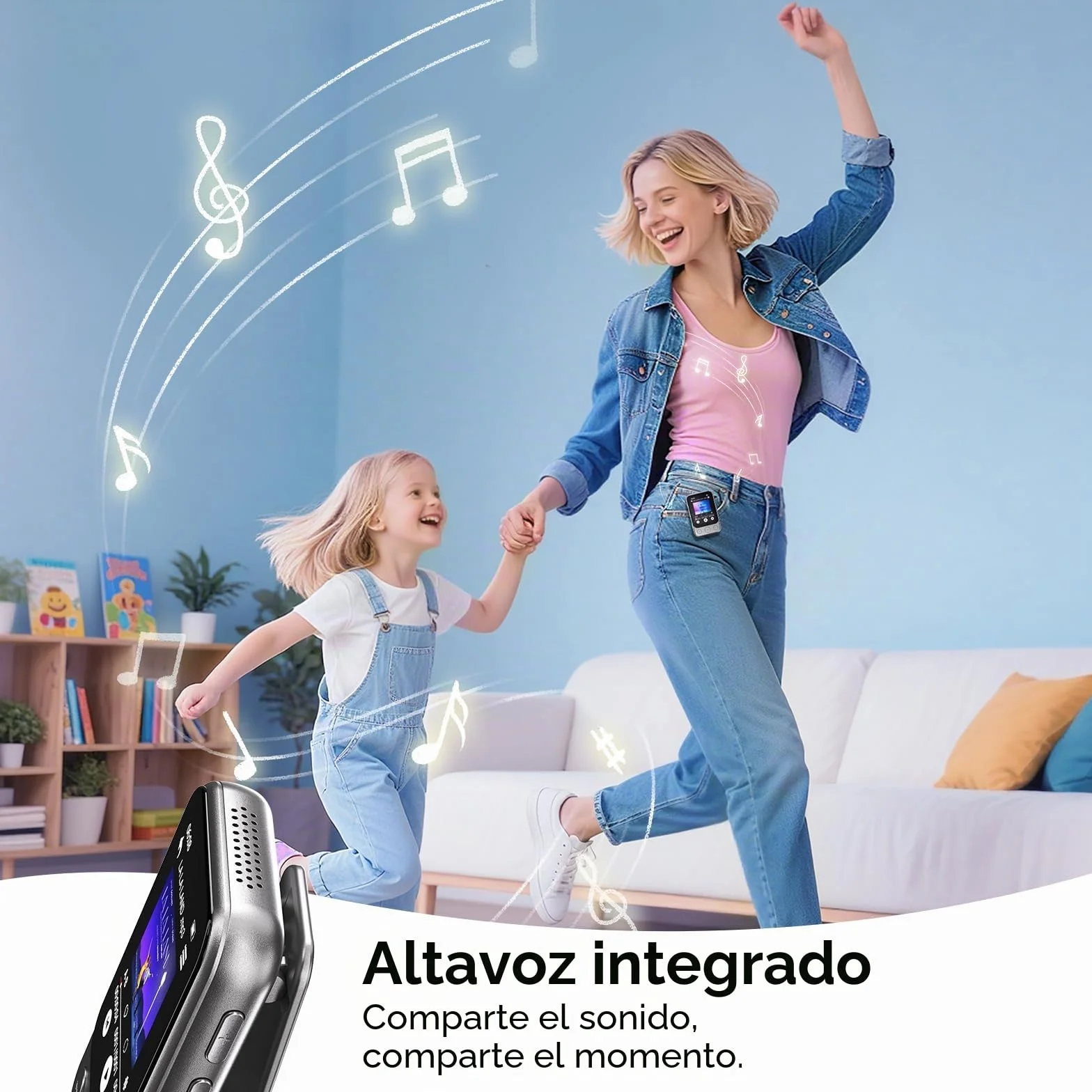64GB Reproductor MP3 Bluetooth 5.3 con Clip y Altavoz, Reproductor de Música Deportivo con Pantalla Táctil y Botones, Control de Volumen Independiente, Radio FM, Ampliable hasta 128GB