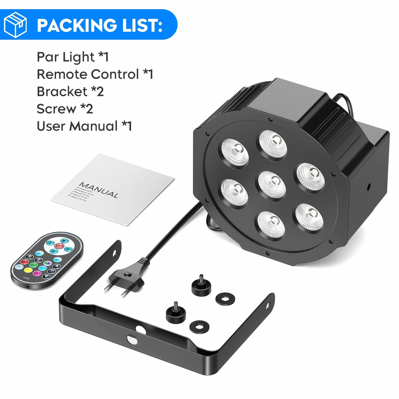 SEBRUANC RGBW Luz de Discoteca con Par LED Bolsa, 4PCS Foco LED Par DMX 7LED Luces de Escenrio con Control Remoto 8 Modos de iluminación para DJ Bar Boda Navidad