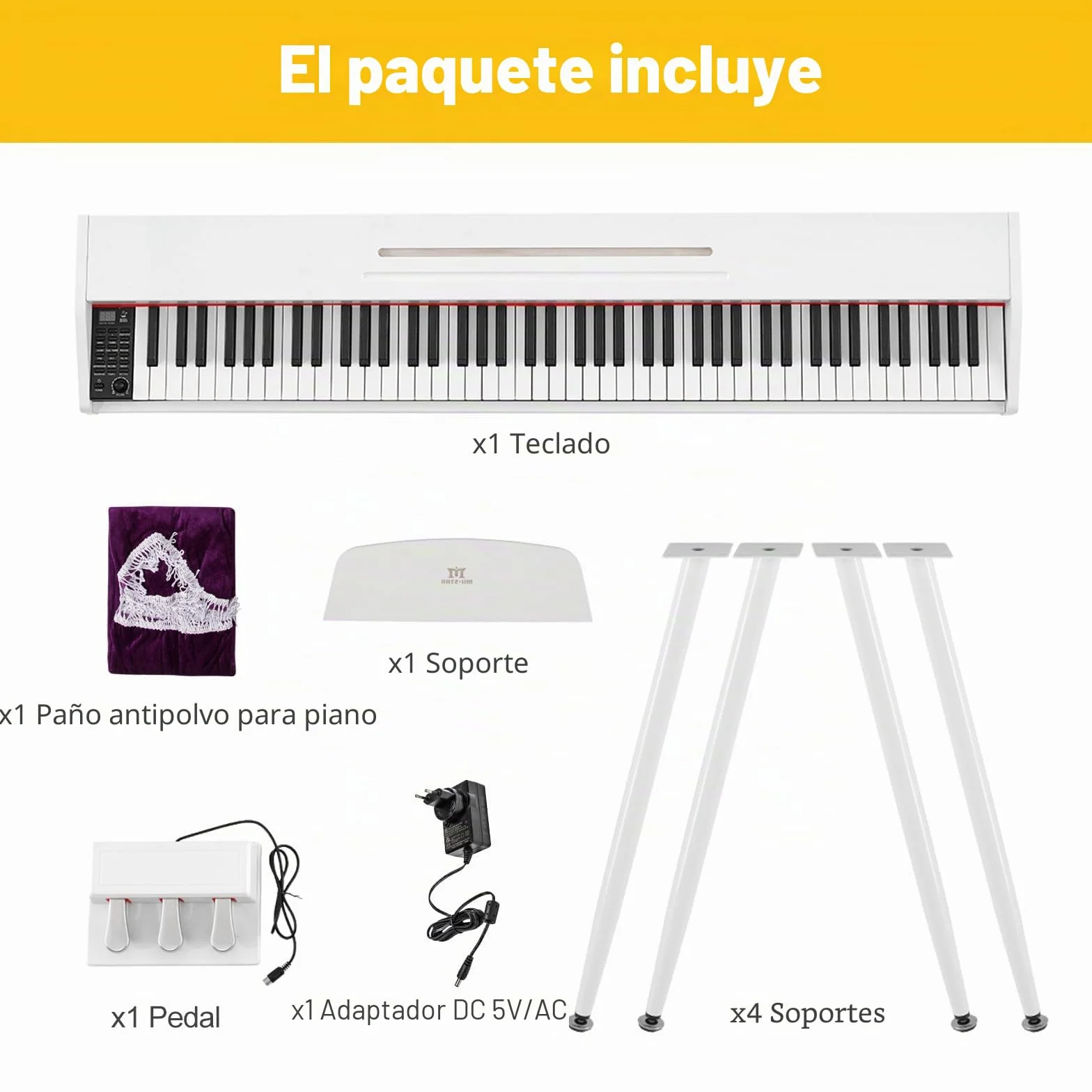 MUSTAR Piano digital de 88 teclas para principiantes, tamaño completo con 3 pedales, piano electrónico portátil, piano digital doméstico con USB MIDI y soporte, color blanco