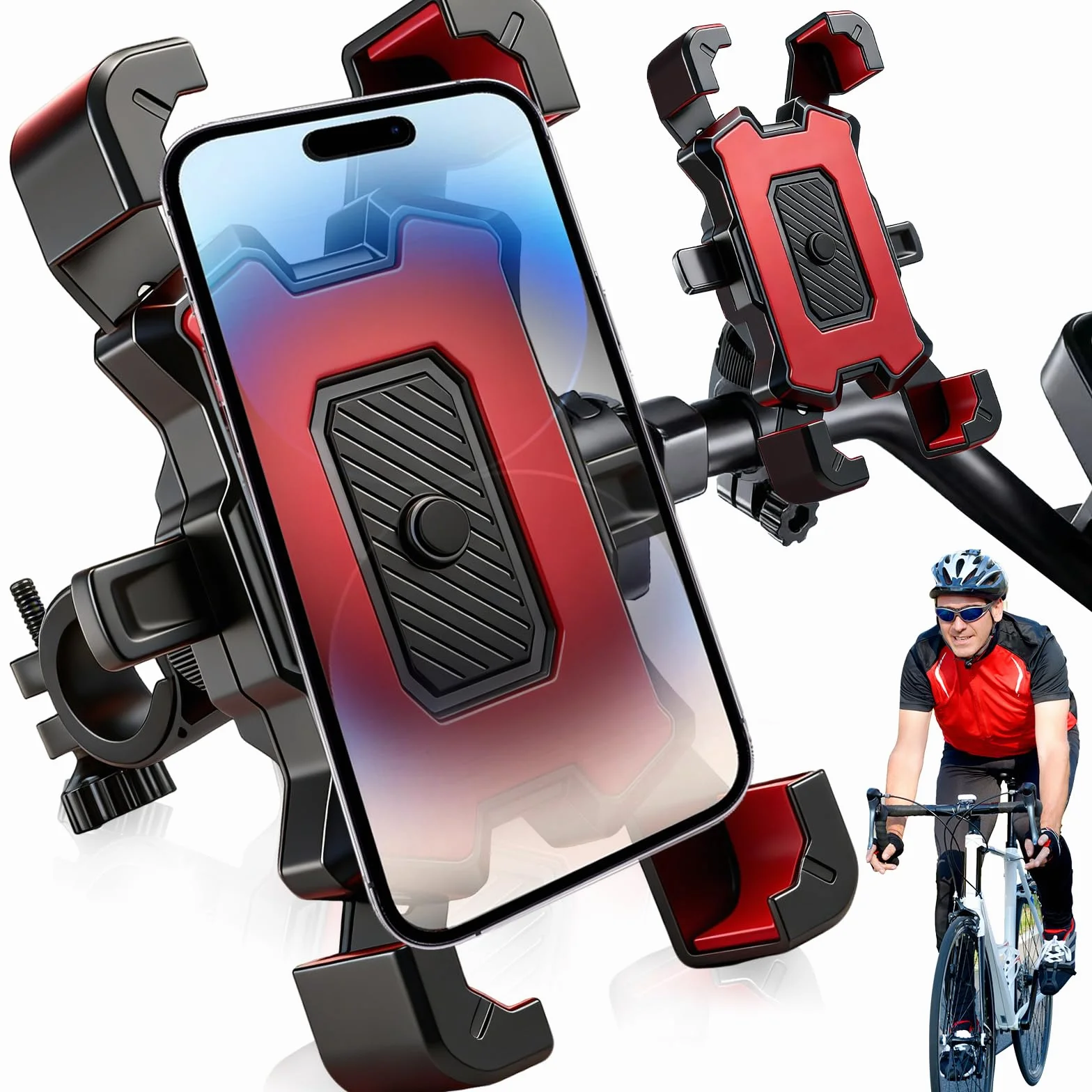 WiDream Universal Suporte Telemóvel M-Oto Giratorio 360°, [Bloqueo con un Botón] [Sujeción Segura] Soporte Móvil Moto, Teléfono Soporte Movil Scooter Moto MTB Bici, Cerradura 1s y Protección Segura