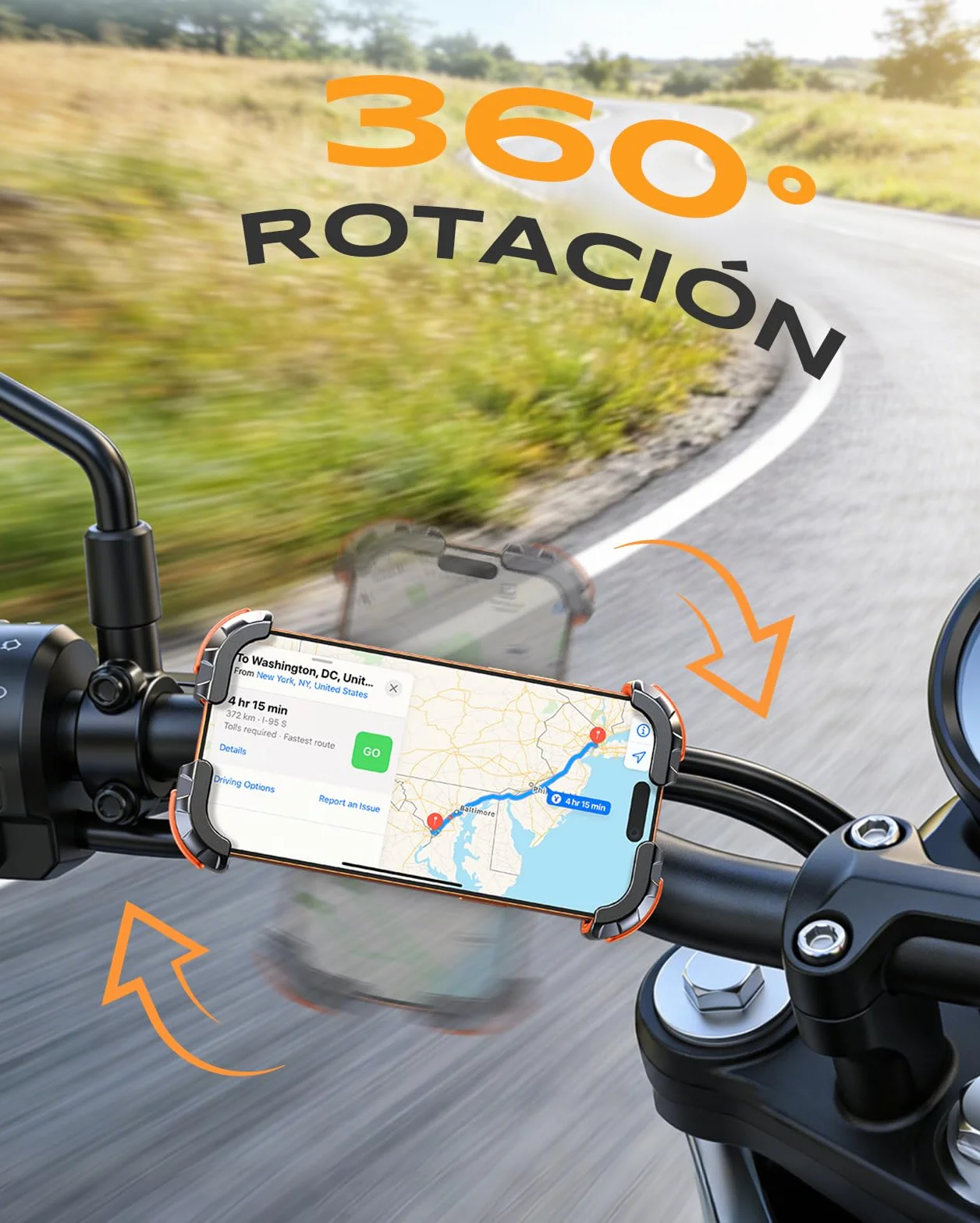 Babacom Soporte Móvil Moto Antivibración 360° Rotación con Amortiguador y Cerradura, para ATV/Scooter, Compatible iPhone 4-6.8"