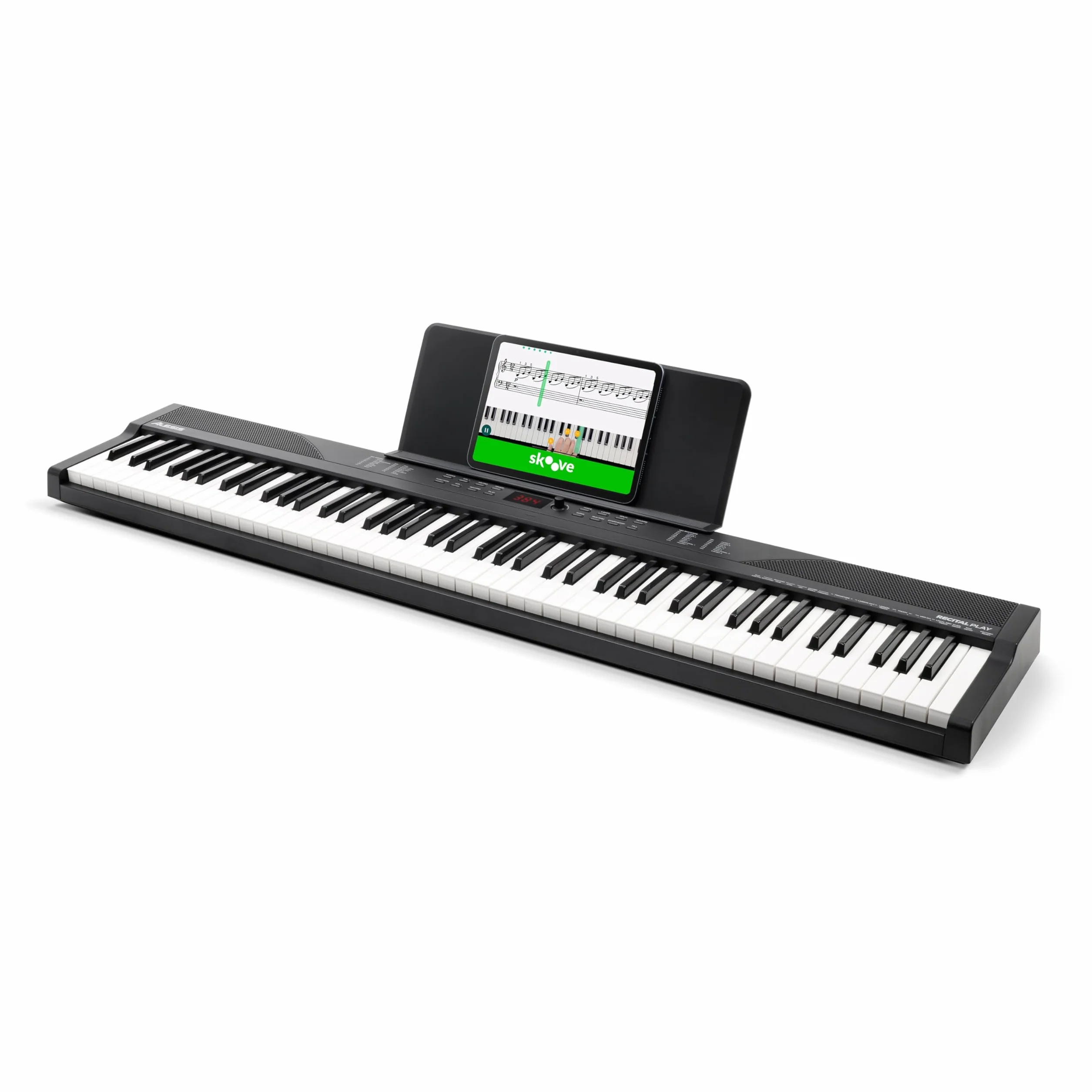 Alesis Teclado Piano con 88 Teclas y 480 Sonidos, Altavoces, MIDI USB, Estuche, Soporte, Auriculares, Pedal y Lecciones de Piano Incluidas