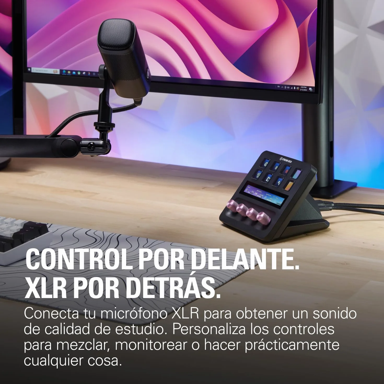 Elgato Stream Deck + XLR - Mezclador de Audio y Controlador, Interfaz de micrófono XLR a USB Trasera, Compatible con Cualquier micrófono XLR para podcasting, Streaming, diales y Teclas LCD, PC/Mac