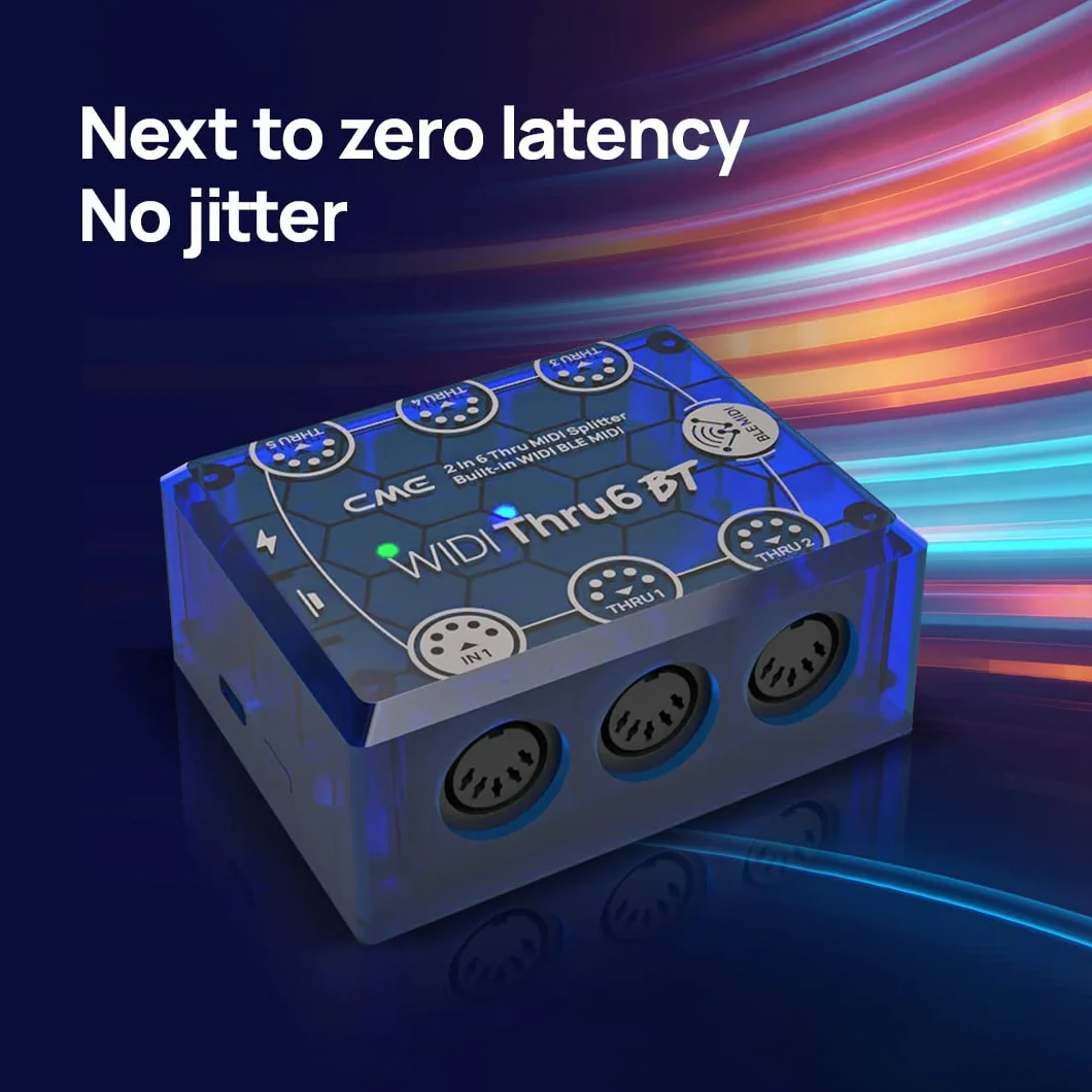 CME WIDI Thru6 BT – MIDI Thru 2 Entradas / 6 Salidas con DIN de 5 Pines y Bluetooth, Transmisión de Alta Velocidad para Todos los Mensajes MIDI