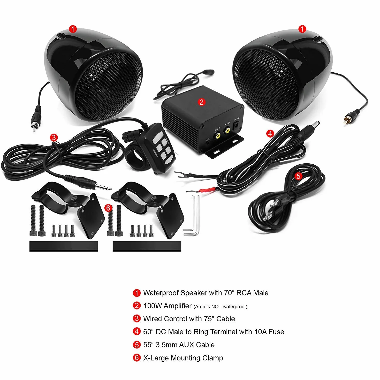 M150 Sistema de Audio con Amplificador de Moto con AUX, MP3, Radio FM, 4 Pulgadas de Altavoces estéreo Bluetooth Impermeables para Motocicletas ATV UTV RZR (Negro, Red)