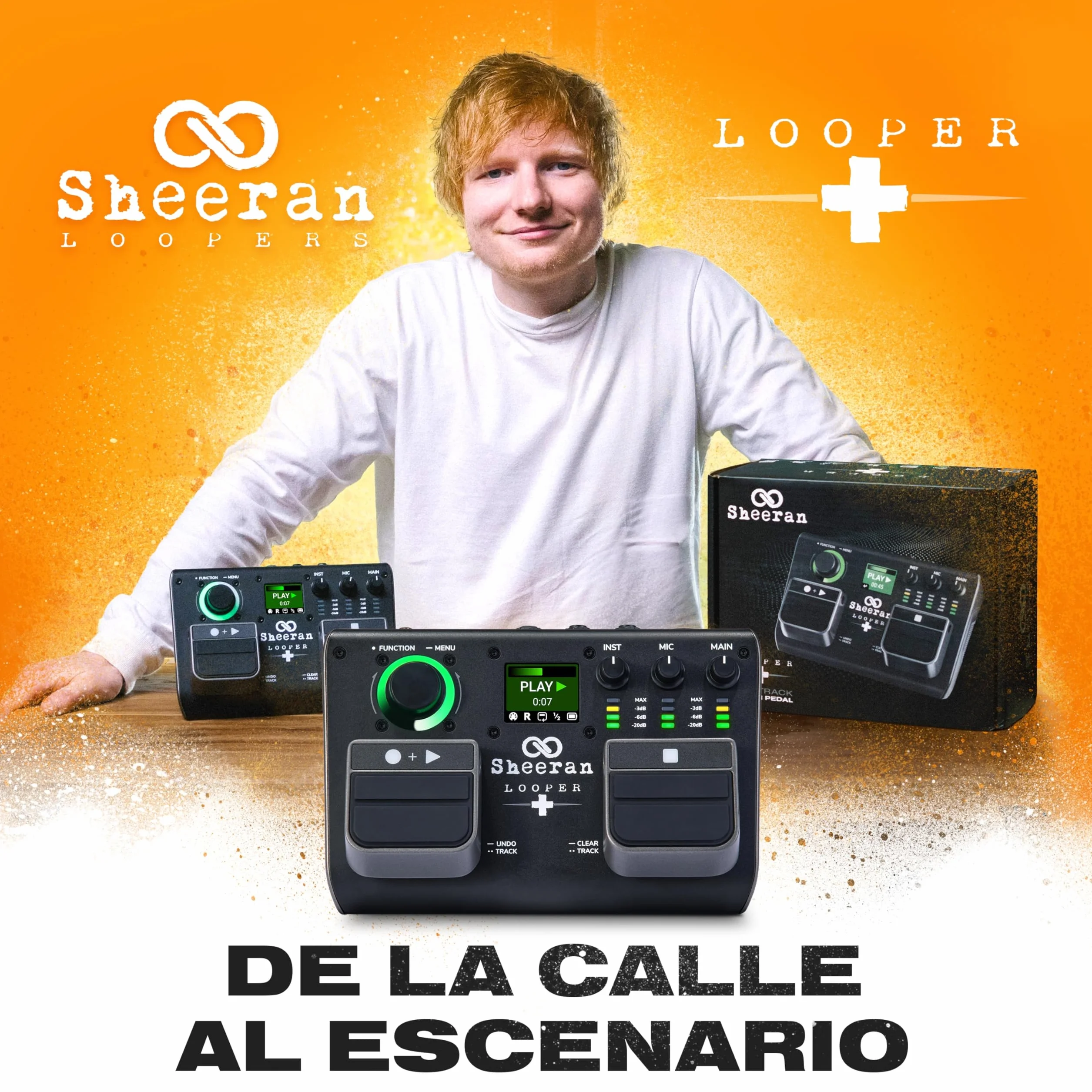SHEERAN LOOPER + Pedal de Dos Pistas para Guitarra, Bajo, Teclado o Voces. Capacidad para 128 Loops, 4 Modos Looping, Display e Interfaz de Audio