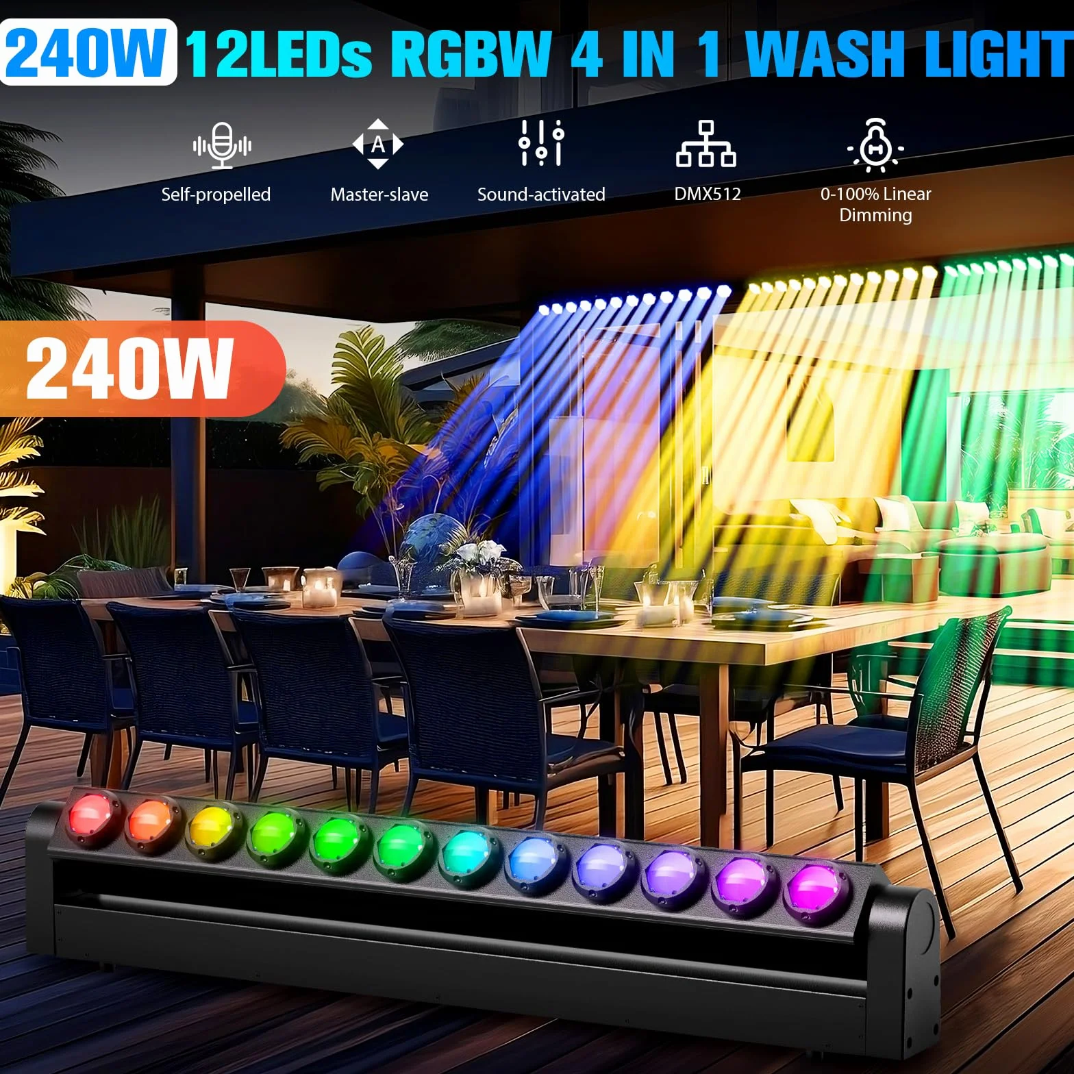 12x20W RGBW LED Cabeza Movil Haz Wallwasher Luz, d-mx512(7/11/55CH)/Control Activo de Sonido Eje Y 180° Barra de Luz Profesional para Escenario Discoteca Fiesta Concierto