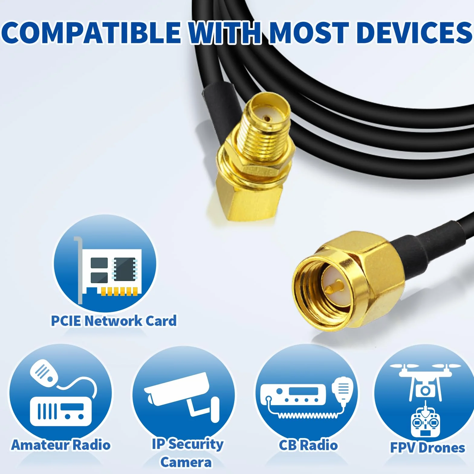 Bingfu SMA Cable Antena SMA Macho a Hembra de Ángulo Recto Cable de Extensión RG174 100cm para Antena 4G LTE WLAN FPV Homematic CCU2 CC1101 Huawei Router MULWEG