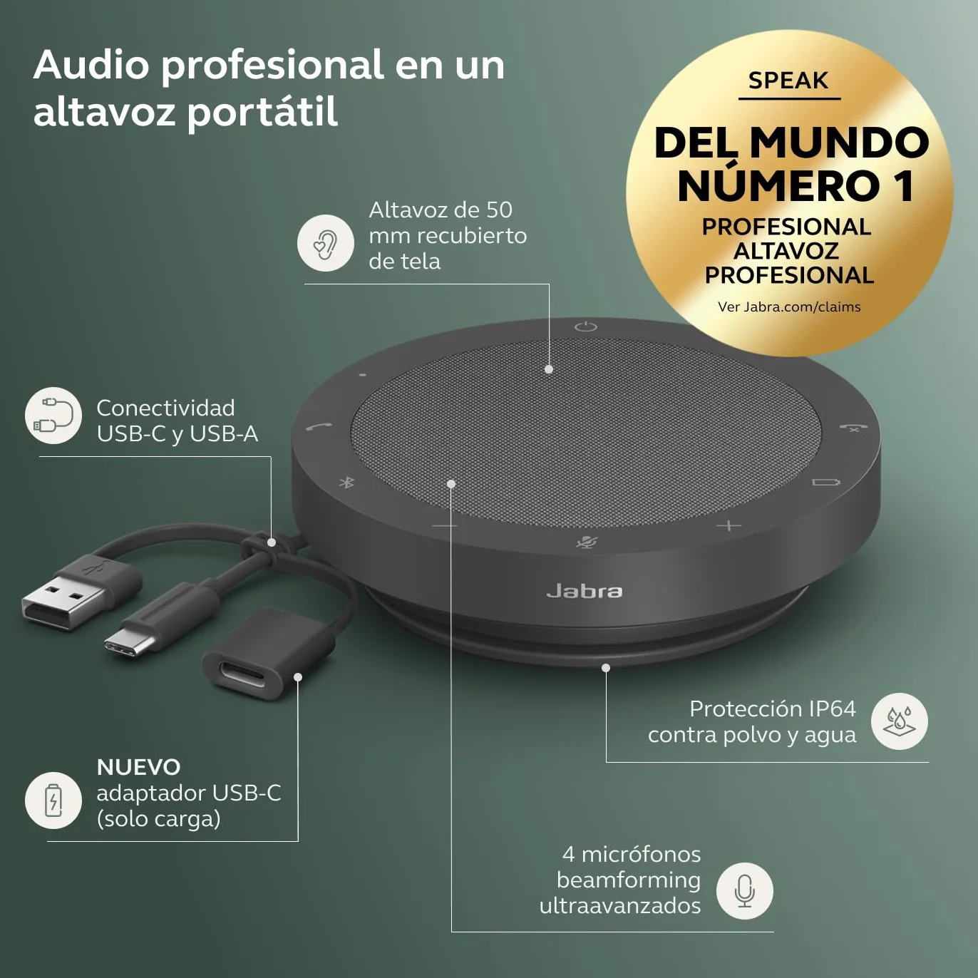 Jabra Speak2 55 Altavoz Inalámbrico Bluetooth Certificado MS Teams Gris Oscuro