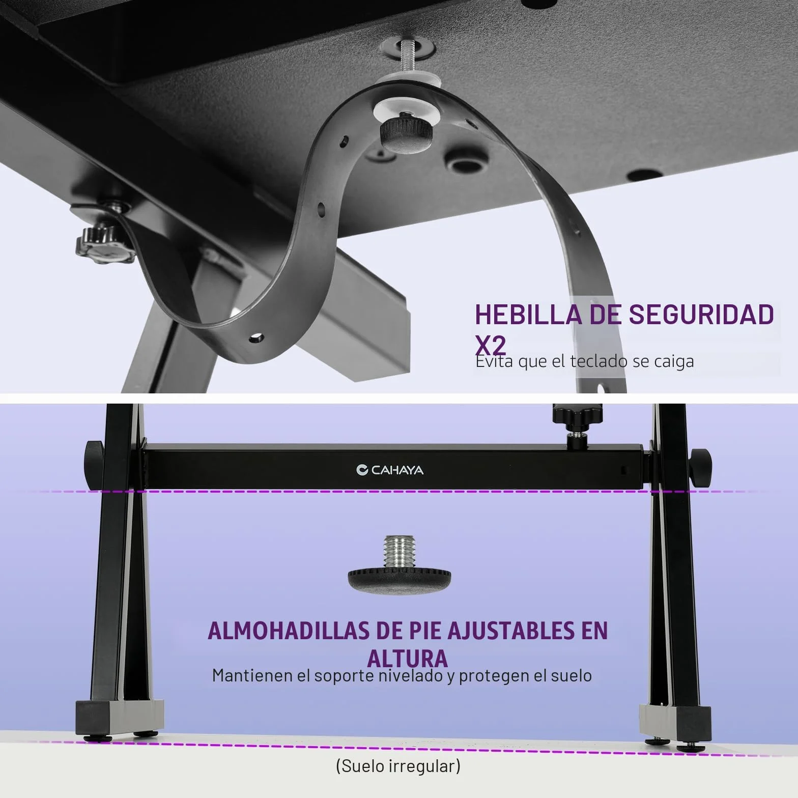 CAHAYA Soporte Teclado Eléctrico Resistente en Z: Ajustable en Altura y Ancho para 61 a 88 Teclas, Fácil de Montar, Base Metálica Estable para Hogar Estudio y Escenario, Negro