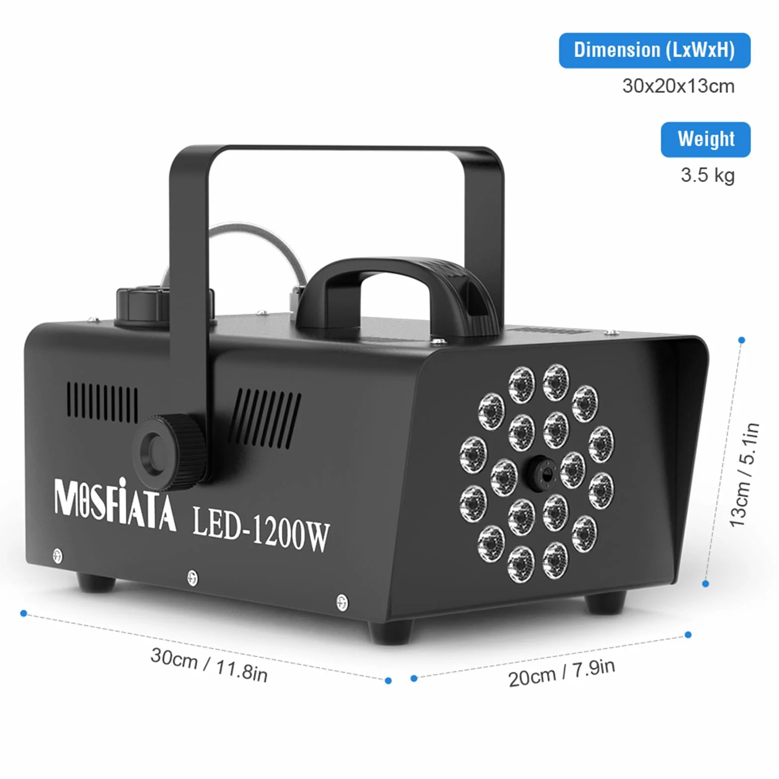 Maquina de Humo Profesional 1200W con 18 LEDs RGB Integrados para Fiestas, Halloween, Bodas, Discoteca, DJ Efecto Escenario