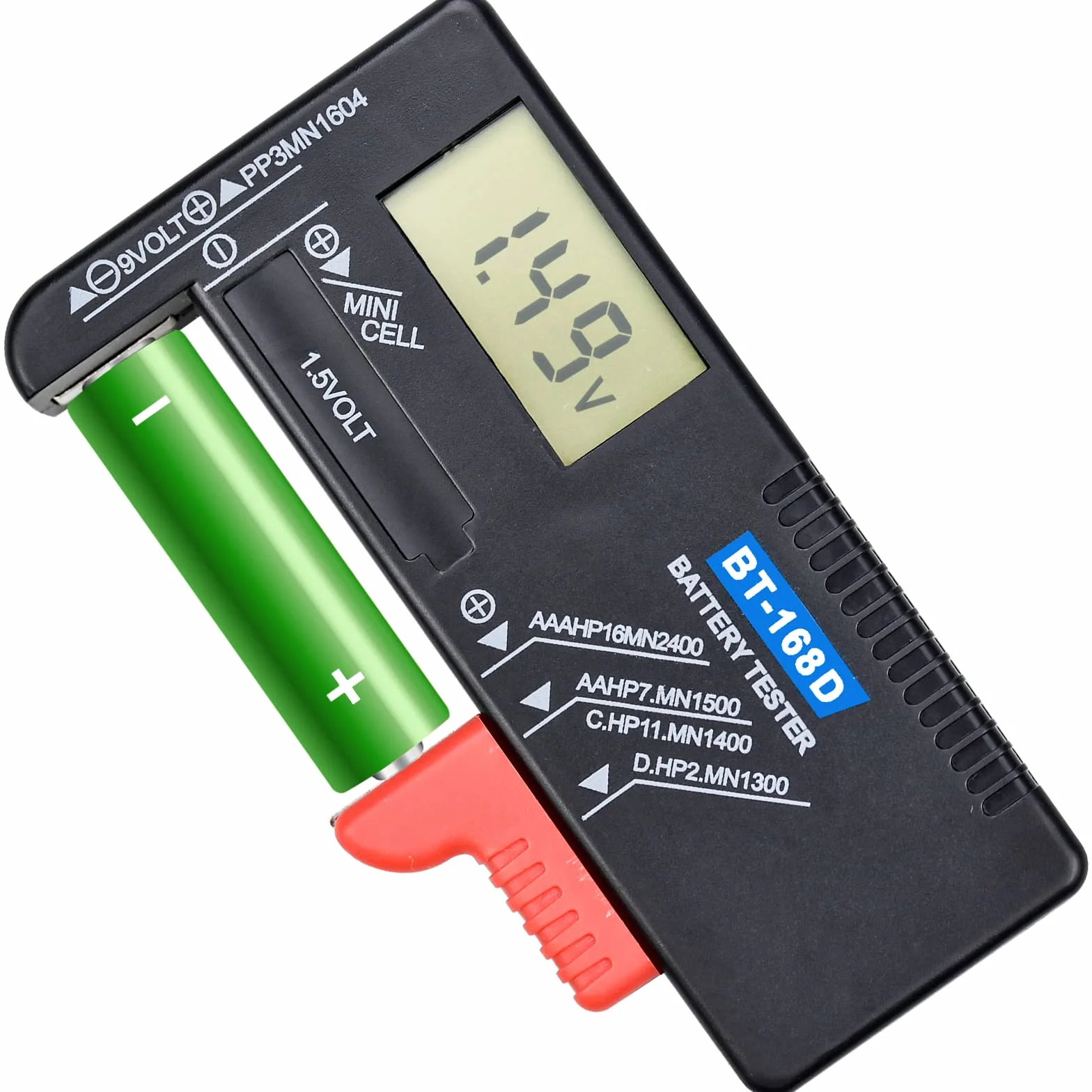 Comprobador de Pilas BT-168D - Medidor LCD Digital Universal Para AA/AAA/C/D/9V/1,5V y Pilas de Botón