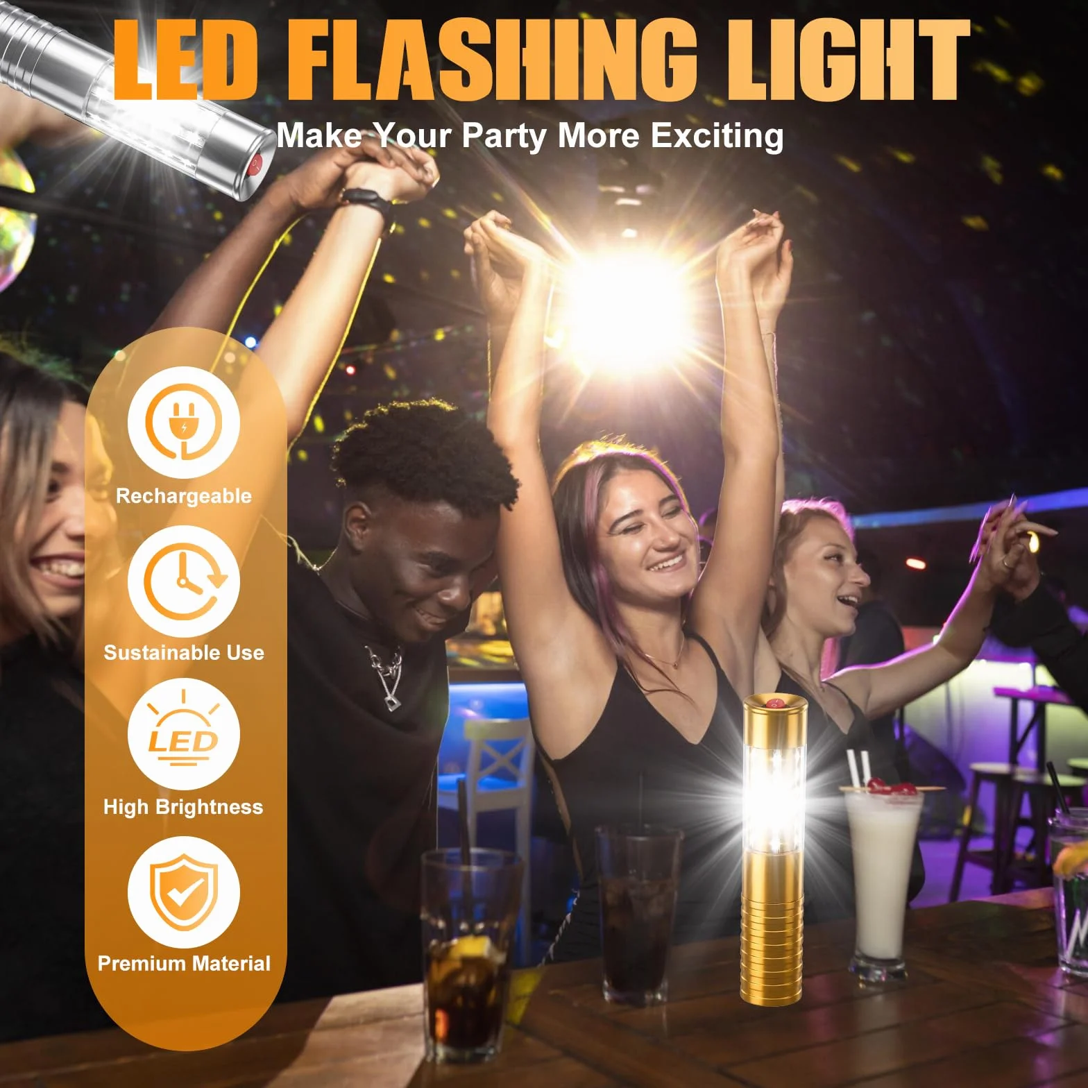 Bengalas LED estroboscópicas para servicio de botellas, luz recargable, luz de mano lámpara luminosa LED fluorescente para discotecas karaoke bodas fiestas suministros de actividades (6, Gold)