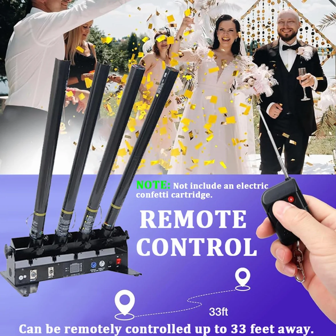 Máquina lanzadora de confeti profesional, DMX512 y máquina de chorro de confeti con control remoto, máquina de confeti de 4 cabezales para bodas, fiestas, bares, ceremonias, rotación de 180°