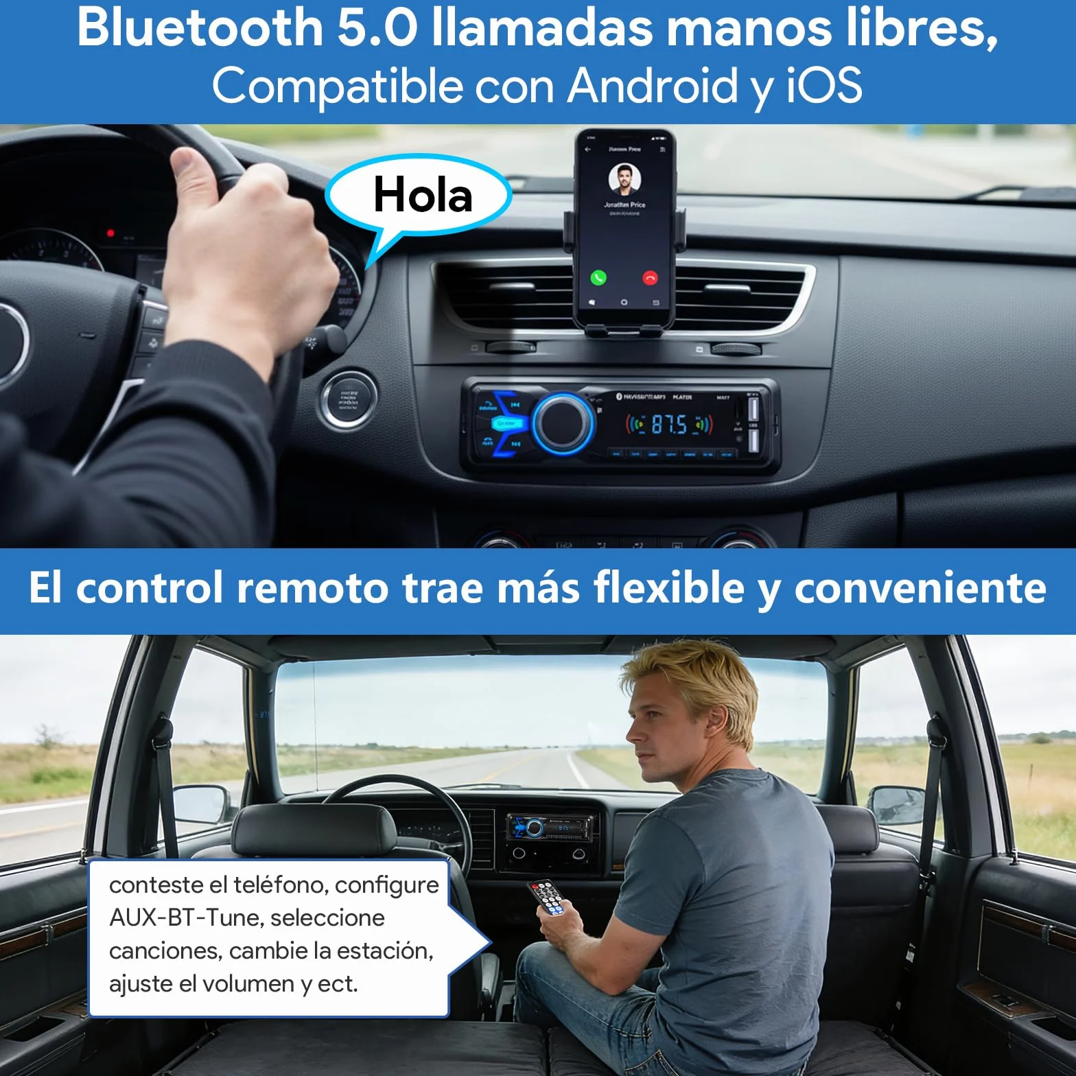 Wistrue Autoradio Bluetooth 5.0 Manos Libres 1 DIN MP3 Player FM Radio con 2USB AUX Control Remoto