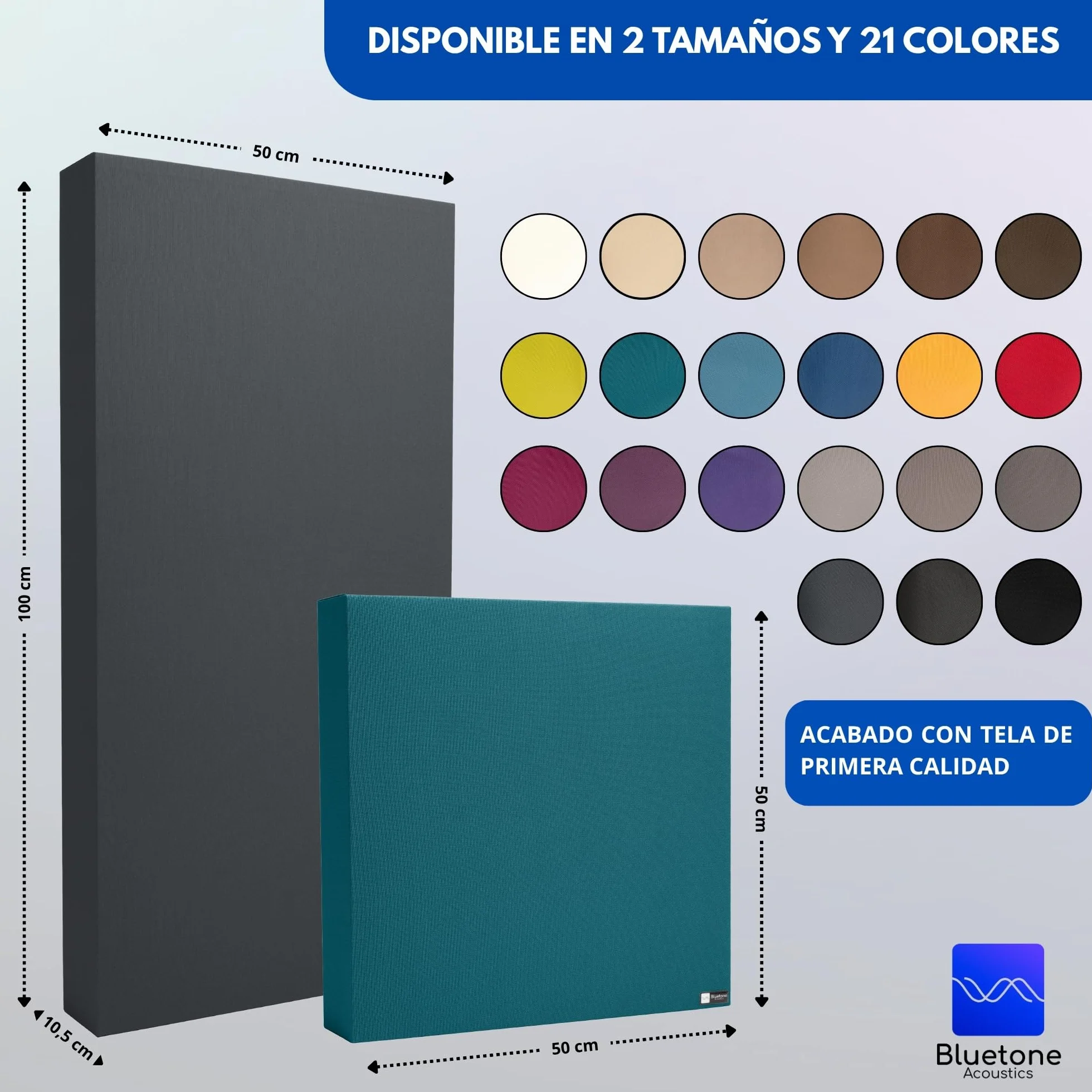 Bluetone Acoustics Studio Spectrum - Panel fonoabsorbente de Alta Eficiencia Premium - Paneles Acústicos para Paredes y Techos (100x50x10cm, Azul)
