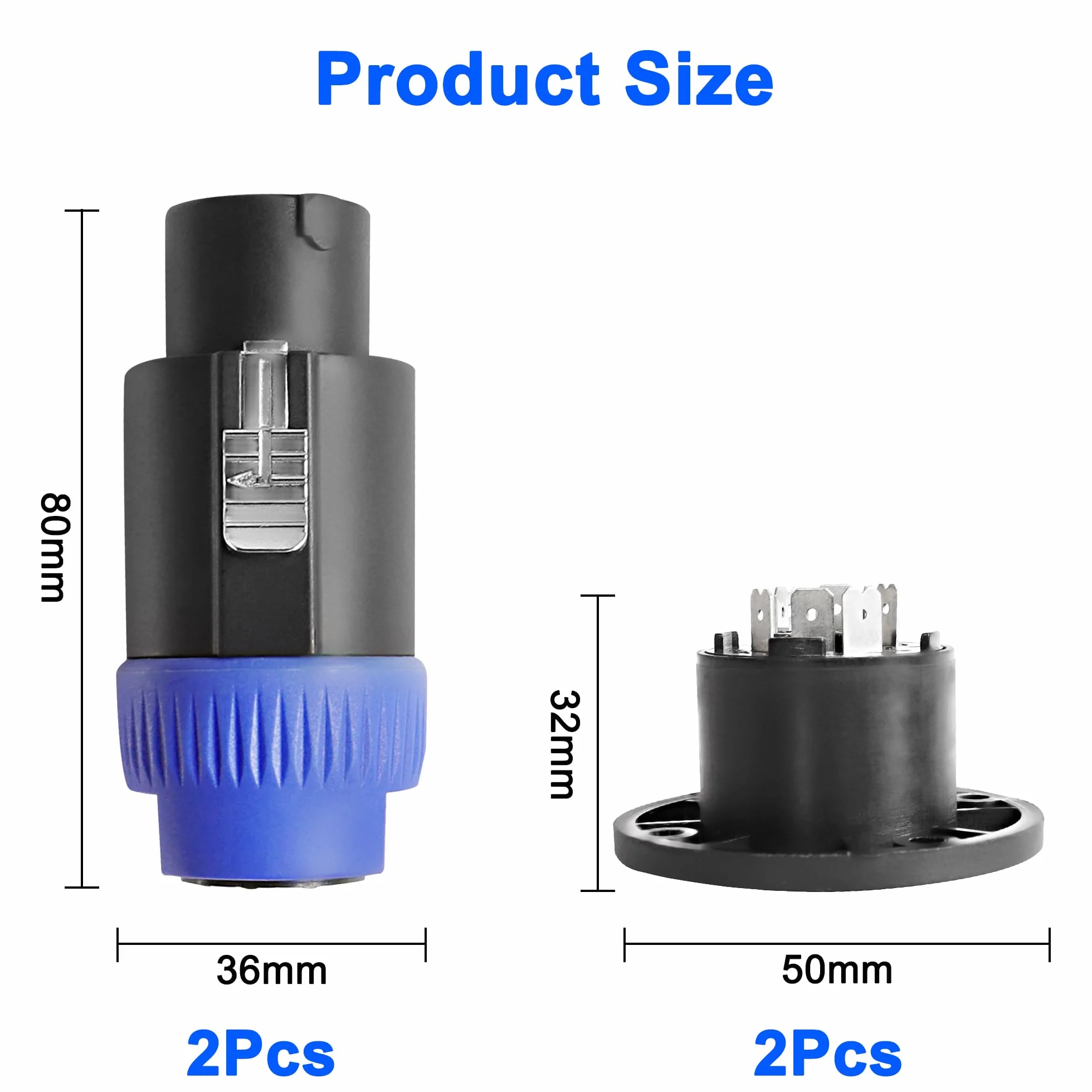 MEIRIYFA Conector de Cable speakon de 8 Polos, NL4FC speakon Conector de Amplificador de Cable Compatible con Jack Twist Lock - Paquete de 2