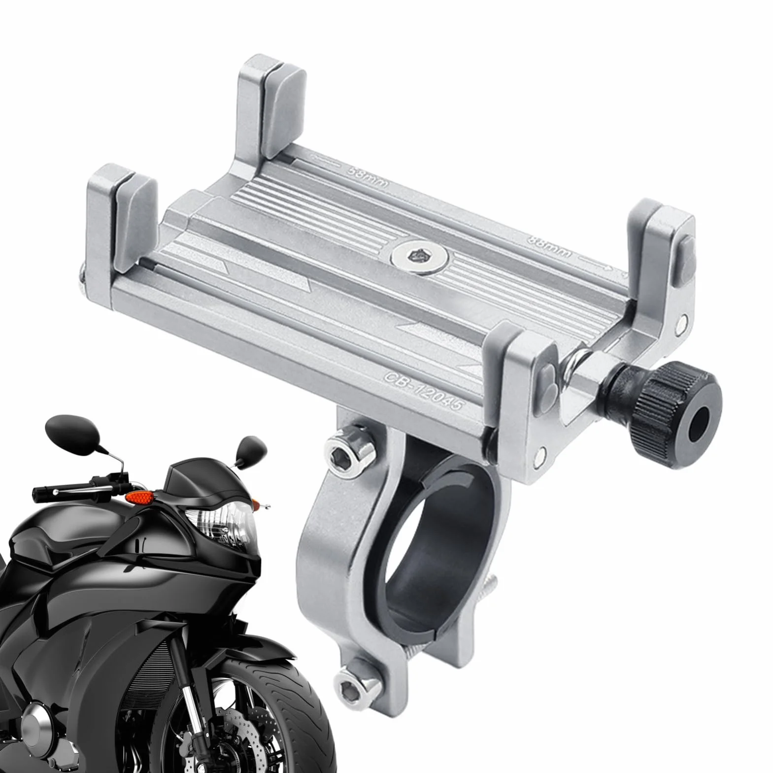 Soporte Móvil Bicicleta Aluminio, Porta Celular Manillar 360º, Pinza 4 Garras Universal para Moto Scooter, Compatible Android