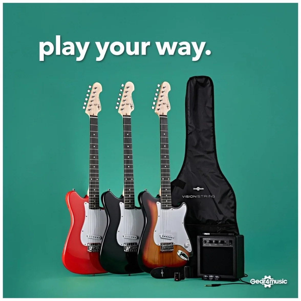 VISIONSTRING Full Size Red Electric Guitar Kit Starter Pack with Amp for Beginners