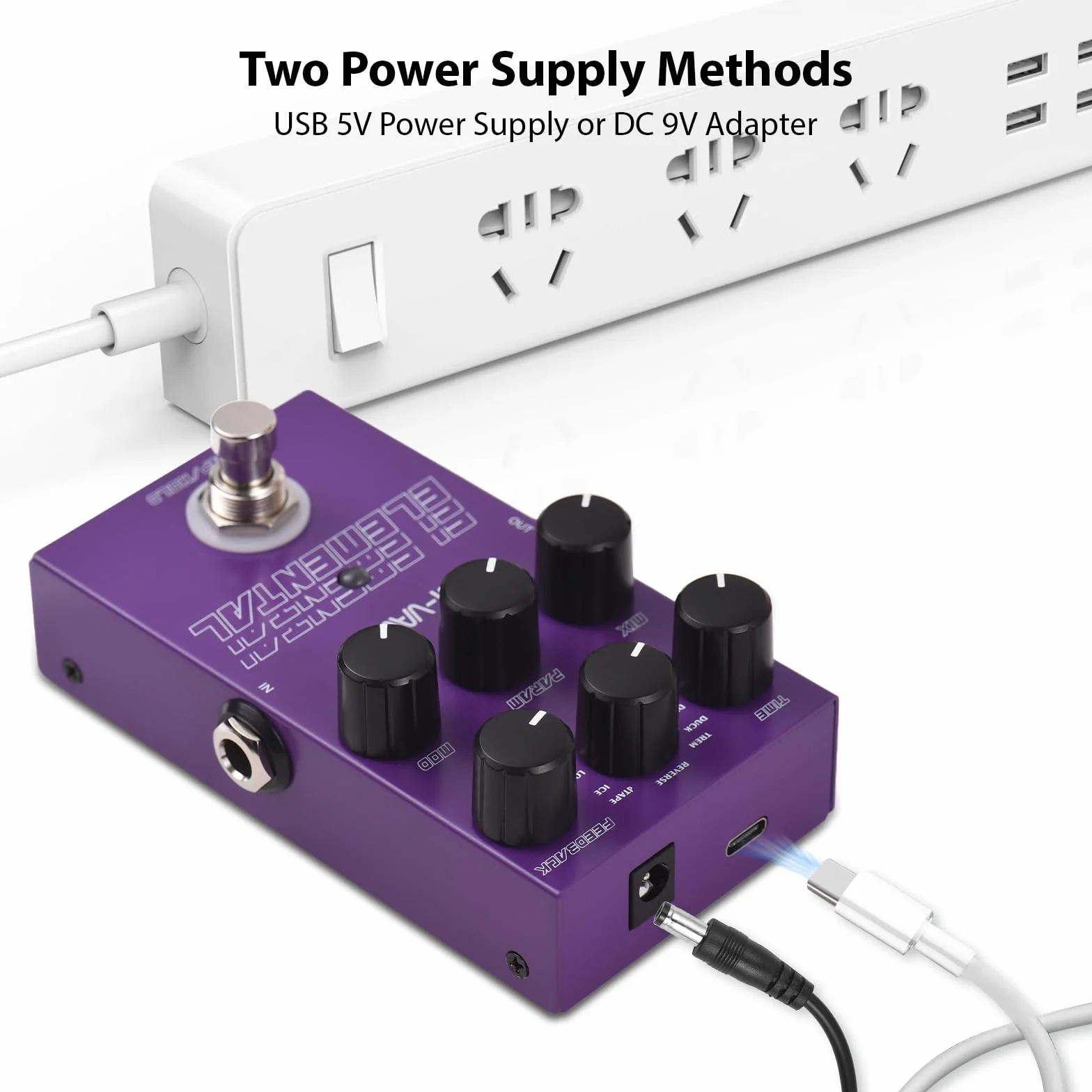 Efecto de retardo ELEMENTAL - Pedal de efectos de retardo para guitarra, tipo/9 efectos de retardo, tipo/feedback, MIX/PARAM/MOD, botón DC 9 V, interfaz de entrada/salida de 6,35 mm, efecto de