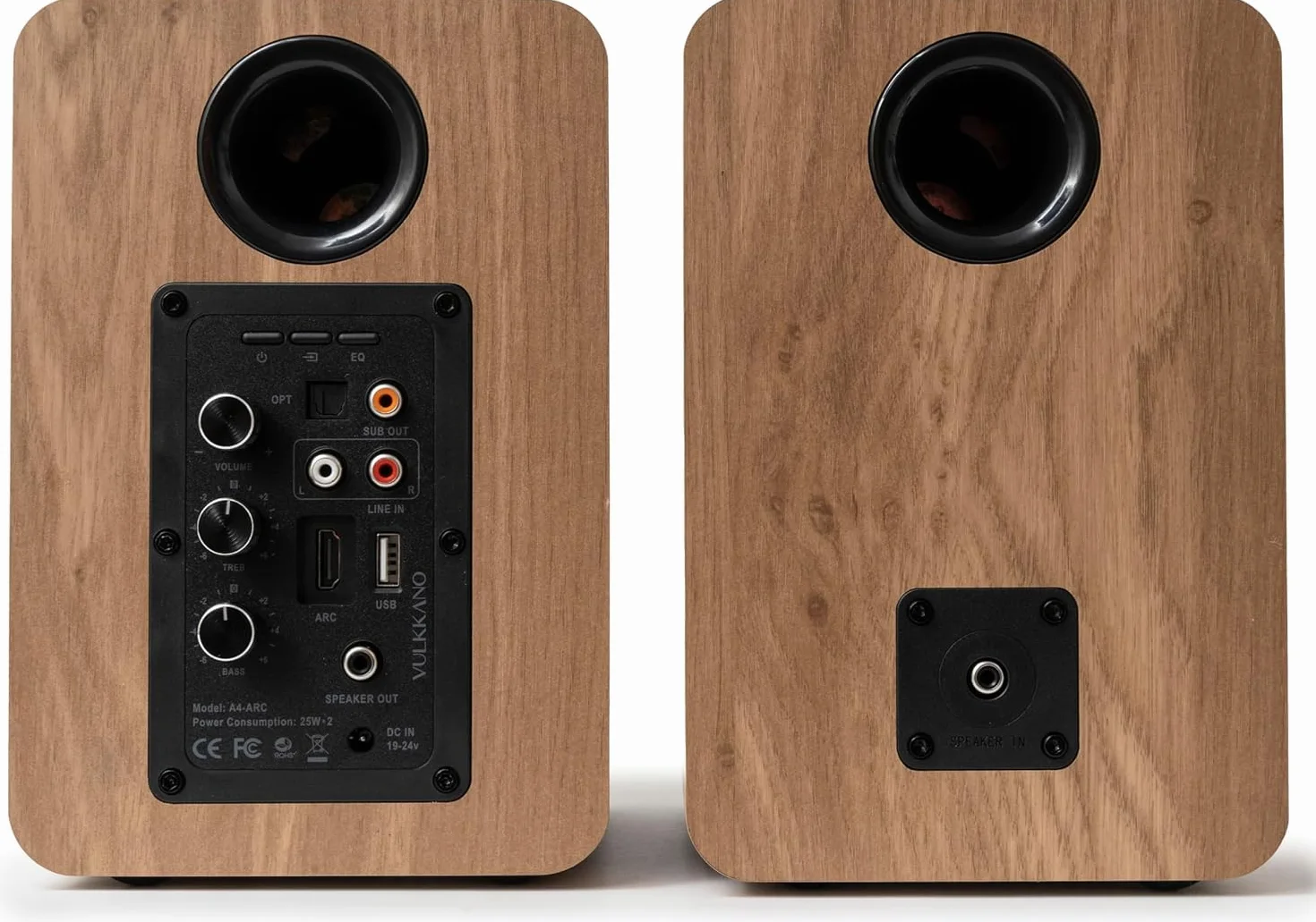 VULKKANO A4 ARC Altavoces Autoamplificados con Woofer de 4", Bluetooth 5.0, HDMI ARC, Optica, RCA, USB, con Salida Subwoofer, Monitores de Estudio con Diseño Elegante, Color Marron