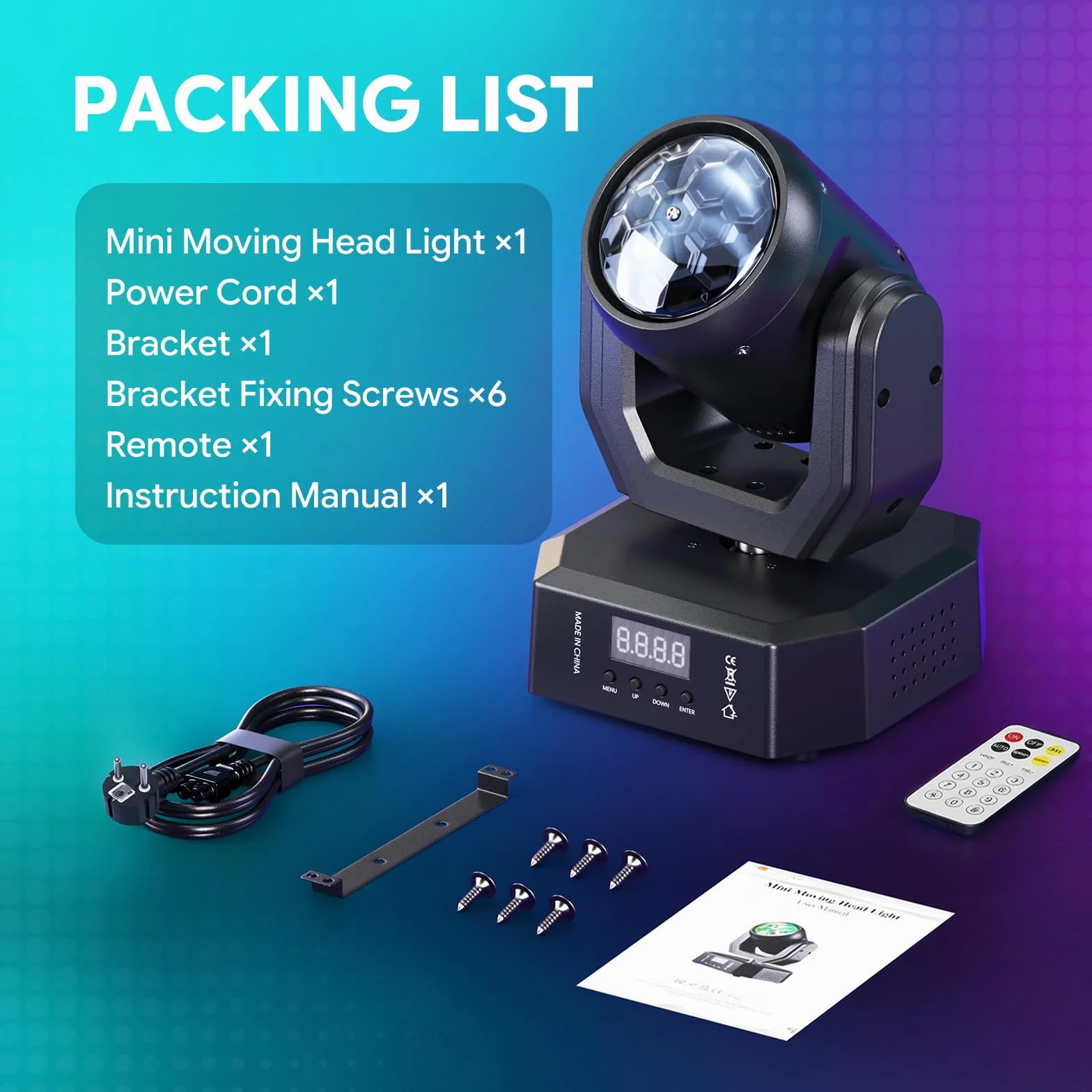 Cabeza Móvil LED 30W,DMX512 RGW Efectos de Iluminación,5 Modos de Control Con Control Remoto Mini Cabeza Movil LED Discoteca Para DJ, Fiestas e Iluminación