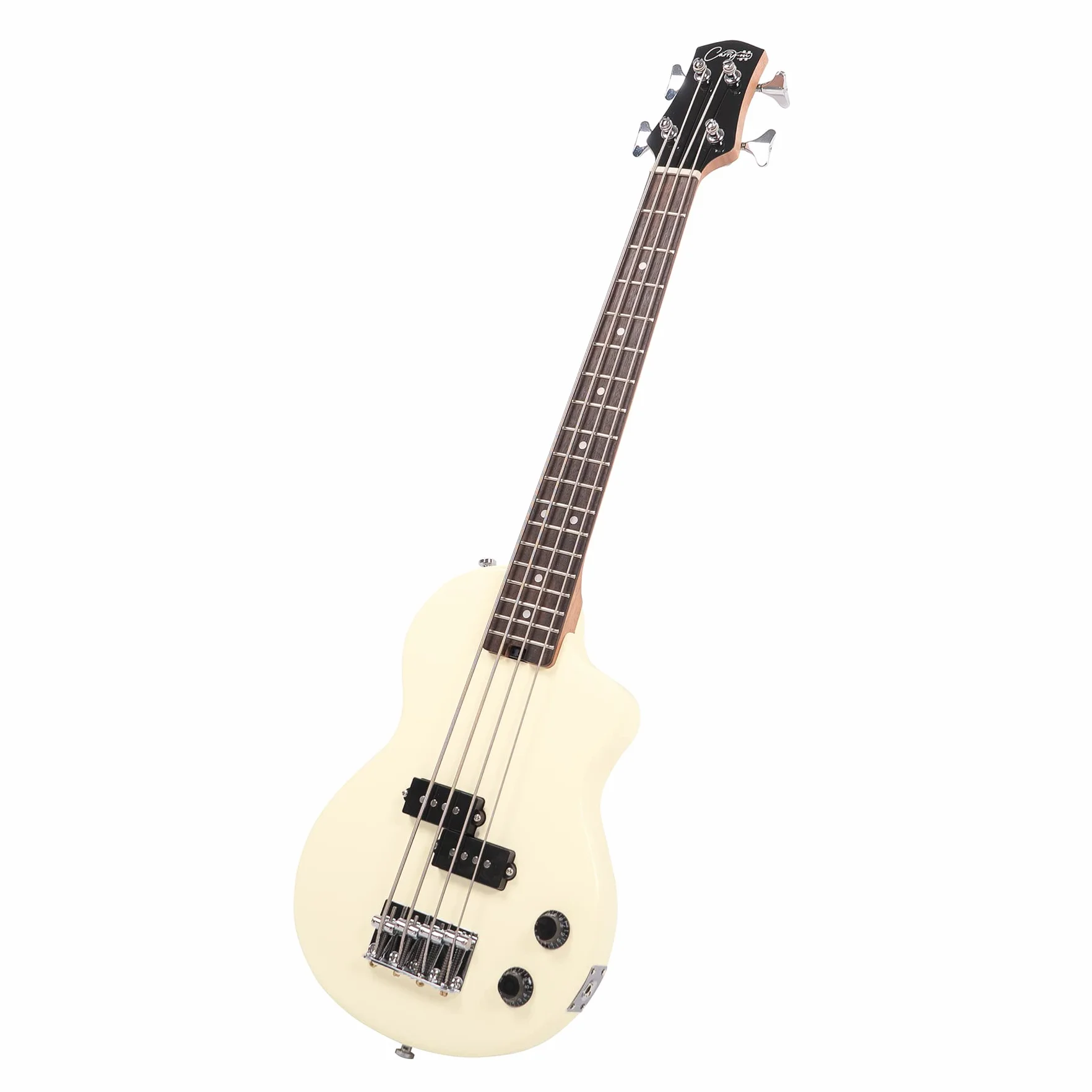 Carry-on By Blackstar Mini Guitarra Bajo Electrico Vintage White Perfecta para Niños y Adultos, Principiantes y Viajes