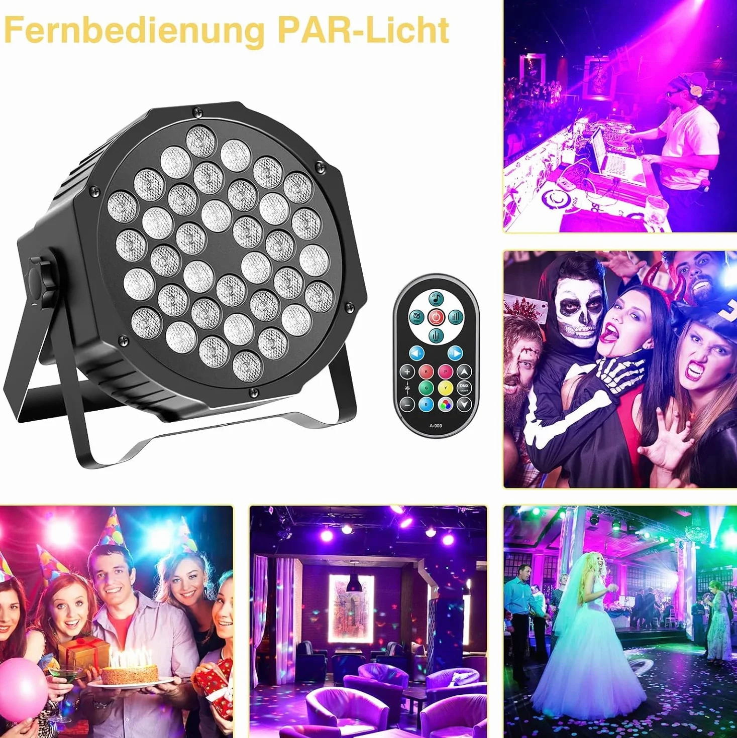 U`King 4 Piezas Foco Par LED con Bolsa, 36 RGB Luces Escenario LED con Control Remoto y Modo de Activación de Sonido, Luz de Discoteca para Fiestas Navidad DJ Bar