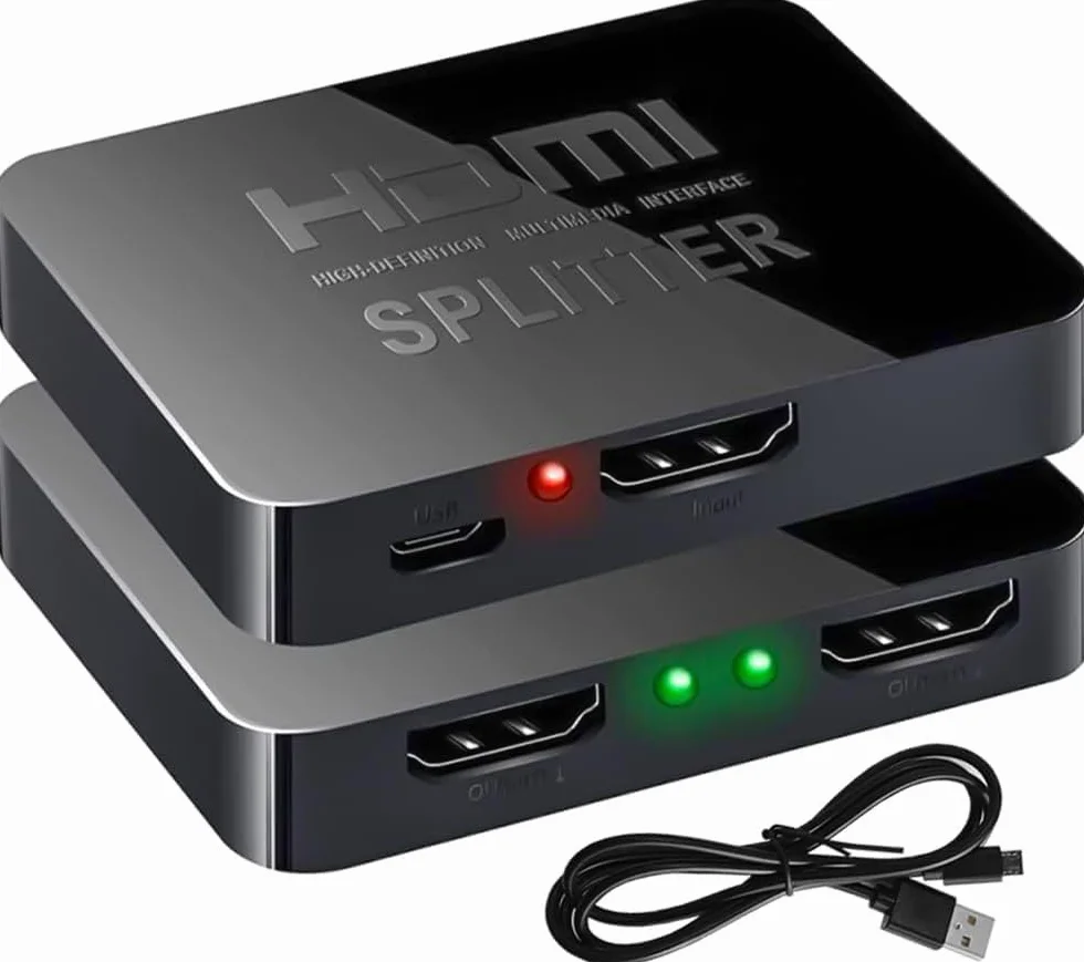 Divisor HDMI SELIACR 1080P full HD, 3D, 4K para monitor doble, compatible con MacBook, Xbox, PS4, PS3, reproductor Blu-Ray, DVD, HDTV, con cable de alimentación micro USB