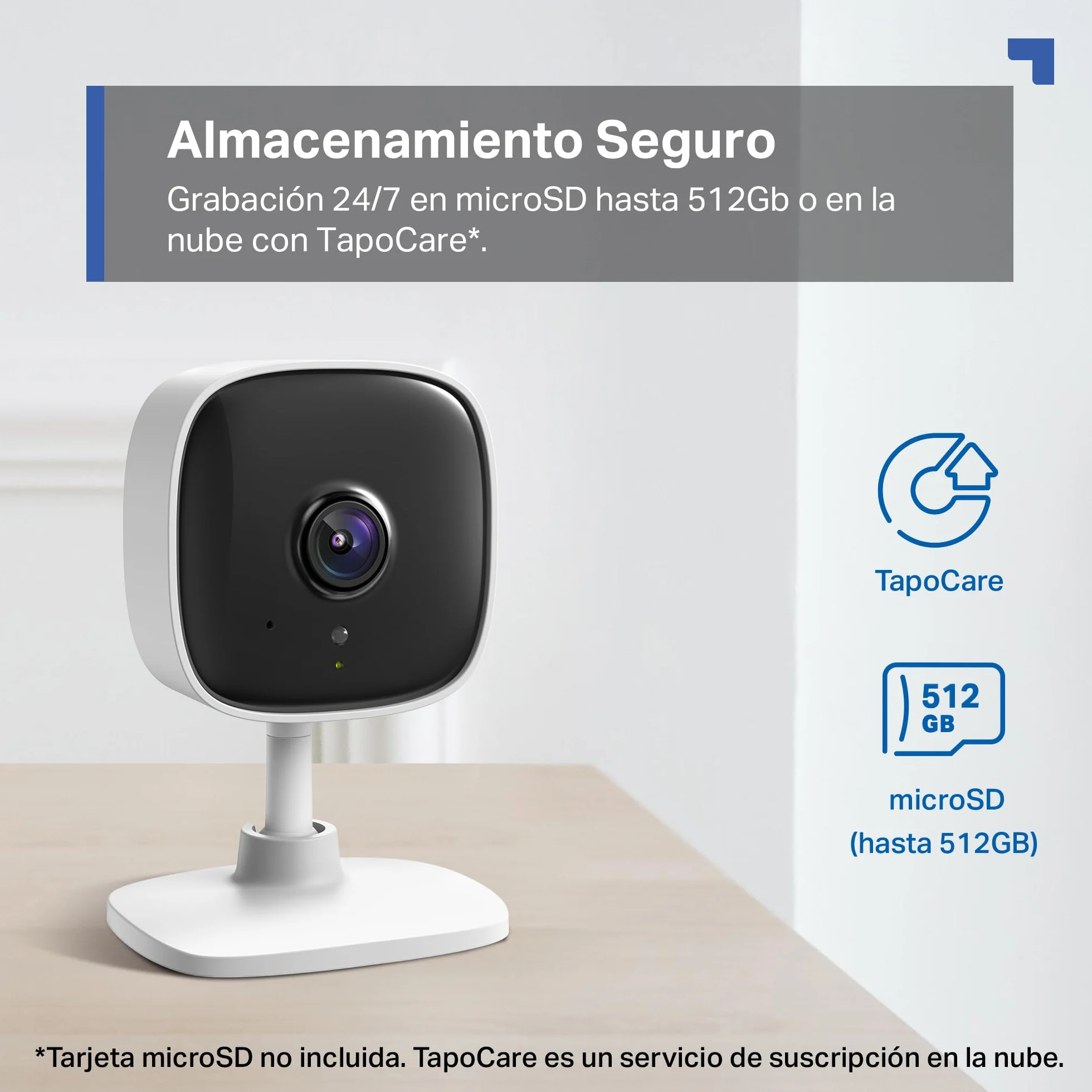 Tapo Cámara de vigilancia Wi-Fi Interior 1080P visión nocturna detección movimiento audio bidireccional almacenamiento SD compatible Alexa Blanco