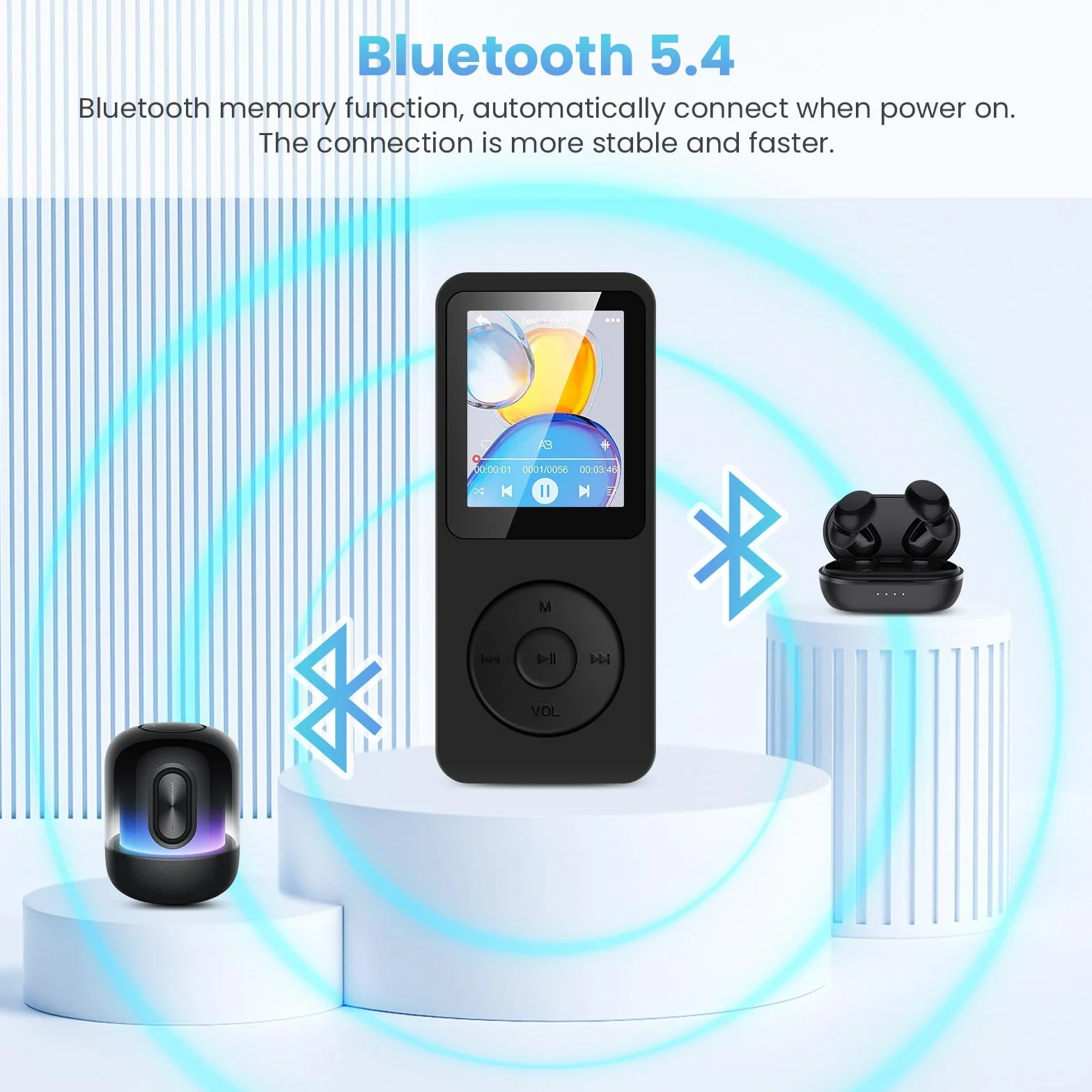 Reproductor MP3 32GB Bluetooth 5.3 Pantalla TFT 1.8 Pulgadas Radio FM para Niños