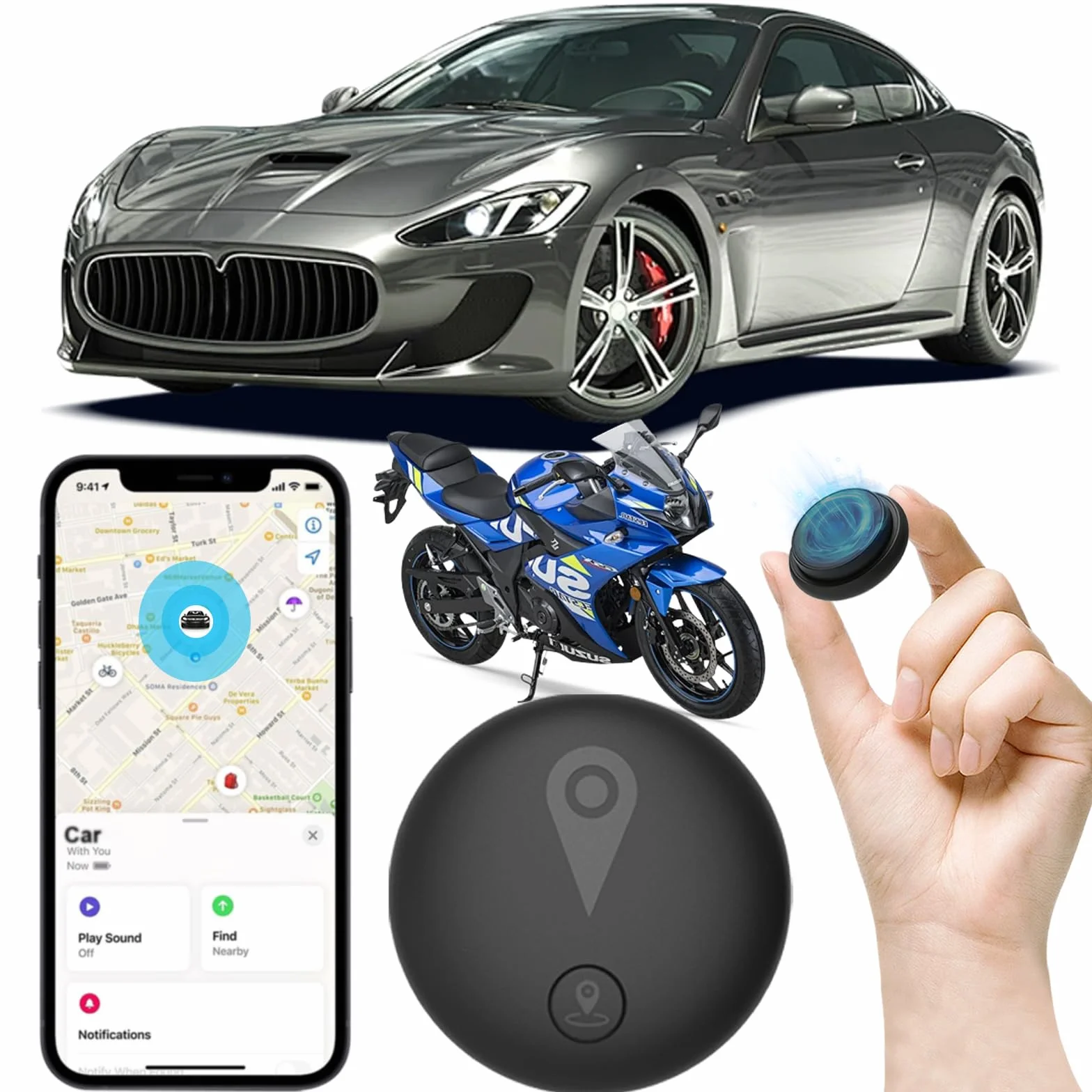 GPS Coche Localizador,2026 Nuevo Magnética Localizador Oculto Rastreador(Compatible con Android e iOS) sin suscripción/Sims eguimiento en Tiempo Real para Vehículos/Moto/Llaves/Maleta/Niños-