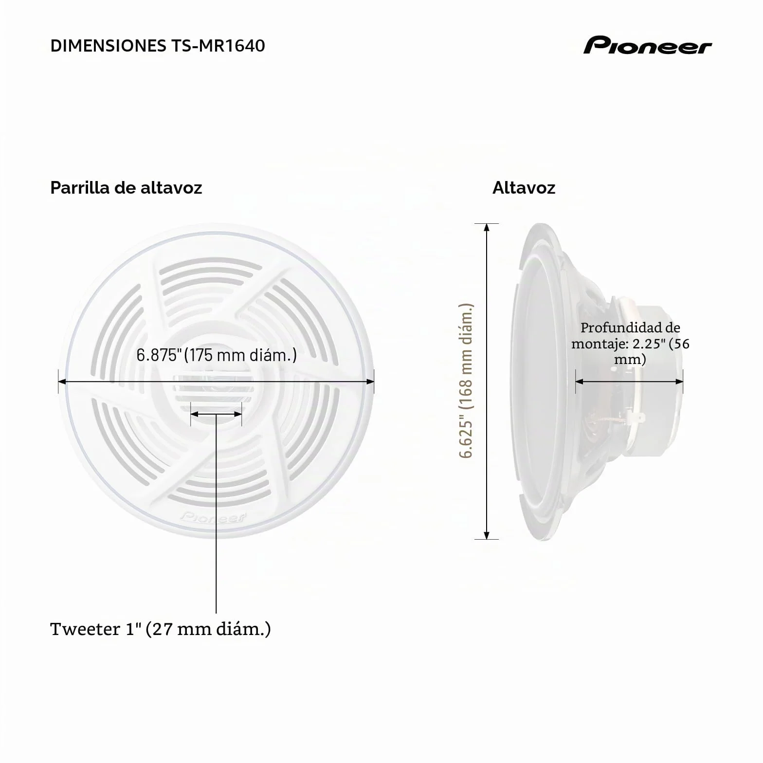 PIONEER TS-MR1640 - Altavoces Marinos de 2 vías y 16 cm (160 W)