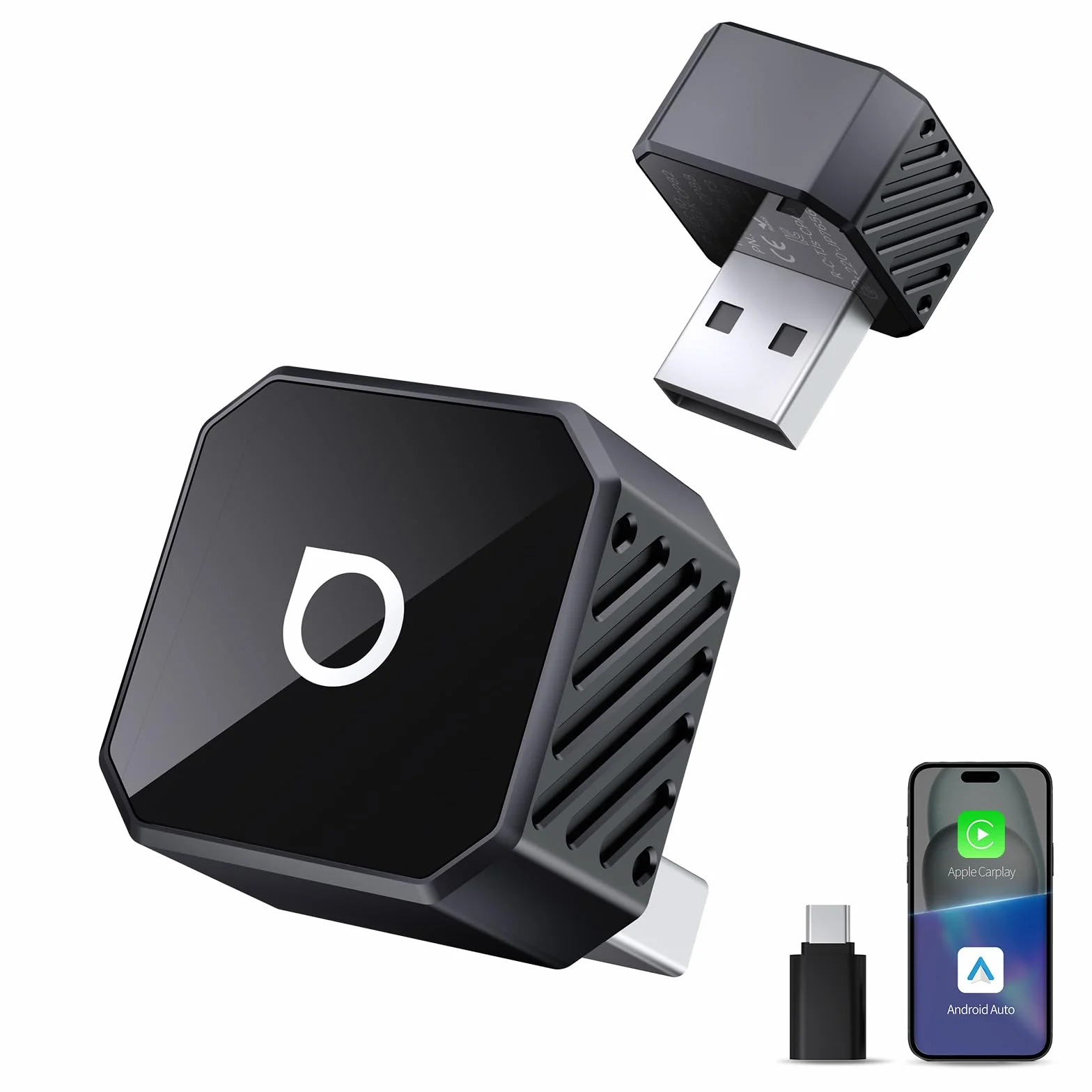 OTTOCAST Mini Pot 2026, Adaptador inalámbrico 2 en 1 para CarPlay y Android Auto, Compatible iOS 10+/Android 11+ y Coches con Carplay Desde 2016, Plug & Play, USB-A/Tipo C, Actualización OTA, Negro