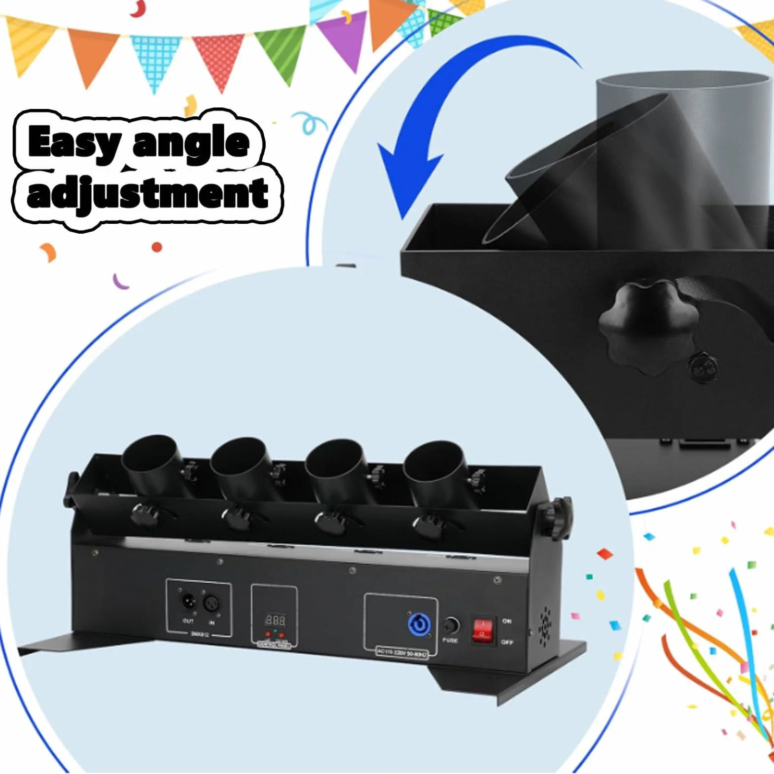 Máquina lanzadora de Confeti Profesional, máquina sopladora de Confeti de 4 Disparos, cañón de Confeti DMX/Control Remoto para Bodas, Discotecas, espectáculos, Clubes, escenarios y Fiestas