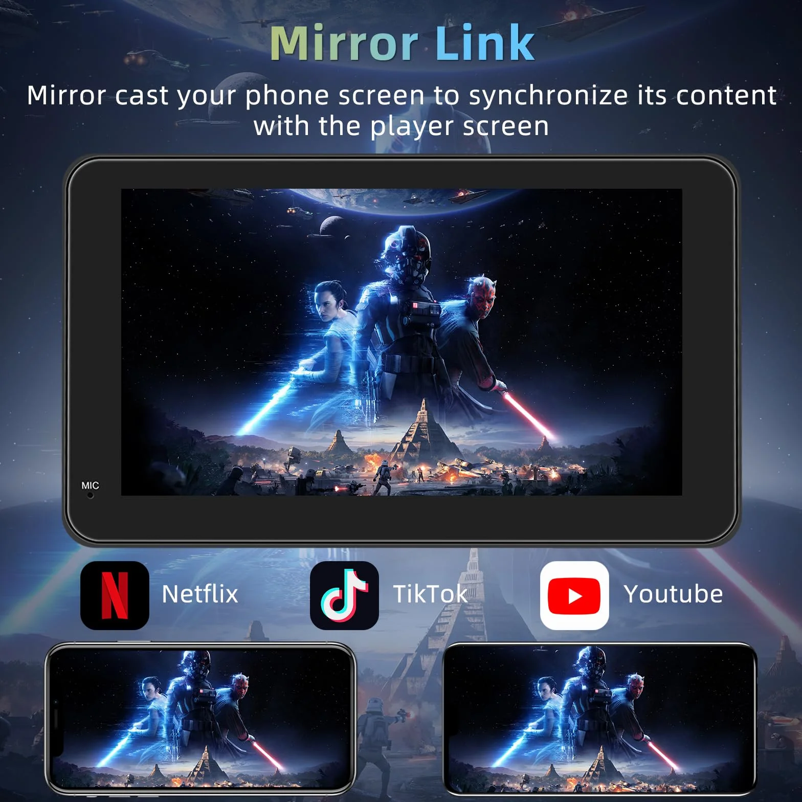 Pantalla Coche 7" Carplay HD Tactil Inalámbrica GPS Bluetooth Control por Voz Mirror Link FM Siri G-oogle