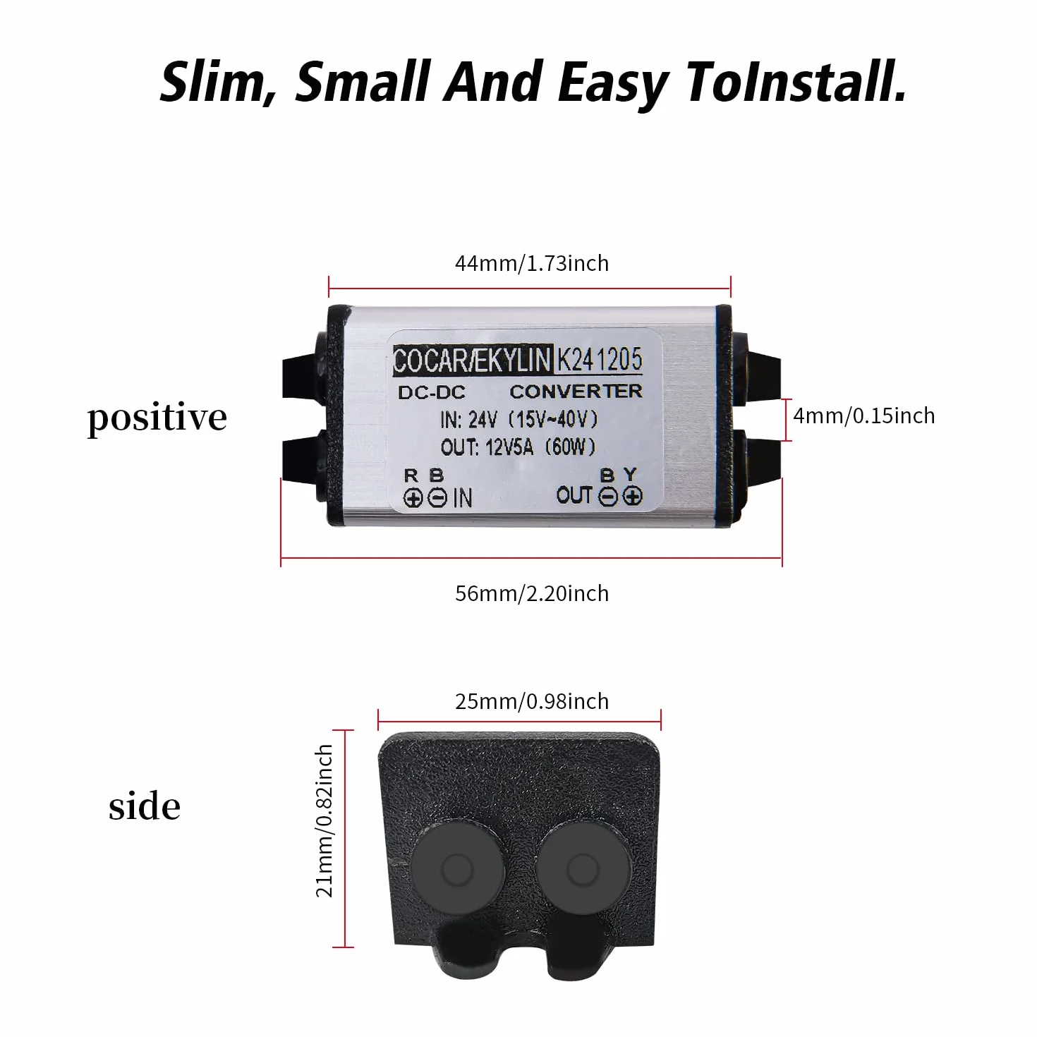 CC 24v a 12v Paso Abajo Convertidor Descenso Reducer Regulador 5A 60W Poder Suministro Adaptador para Auto Coche Camión Vehículo Barco Solar Sistema, etc (Aceptar CC15-40V Entradas)