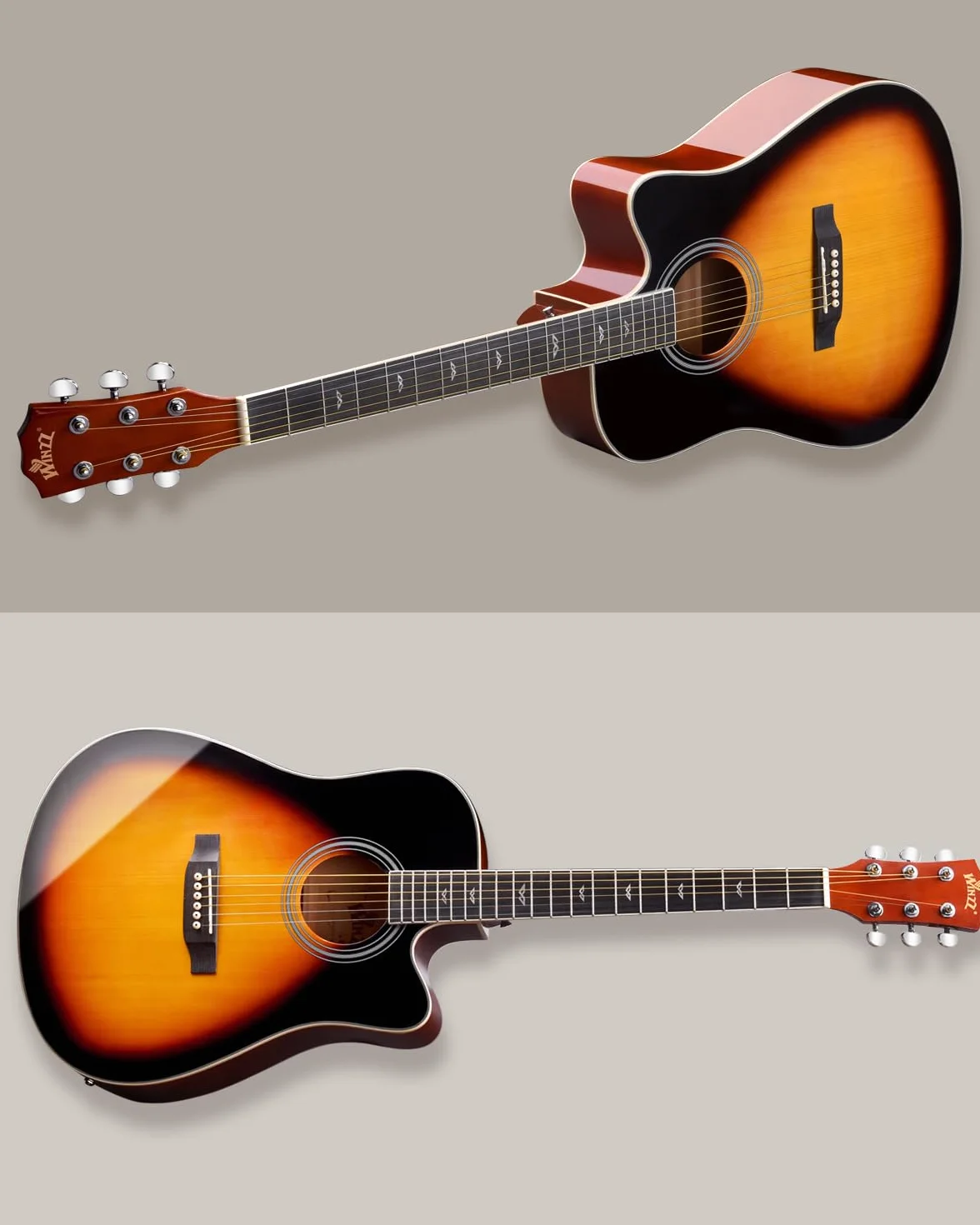 Winzz 4/4 Guitarra Electroacústica para Adultos, Guitarra Principiante Folk con Accesorios Completos（41 Pulgadas, Sunburst Brillante）