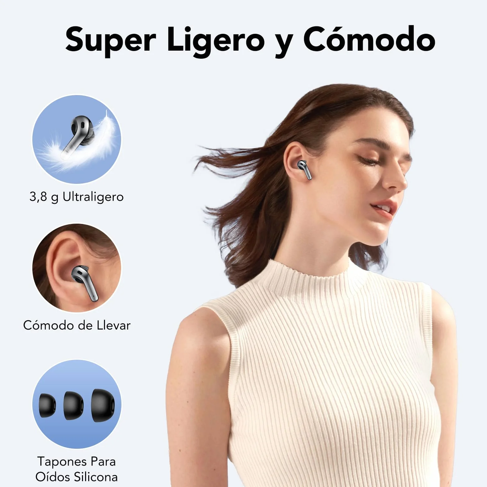 Auriculares Inalámbricos Bluetooth 5.3, 4 Mic ENC Reducción de Ruido, 50H Graves, IP7 Impermeable, Carga Rápida USB-C