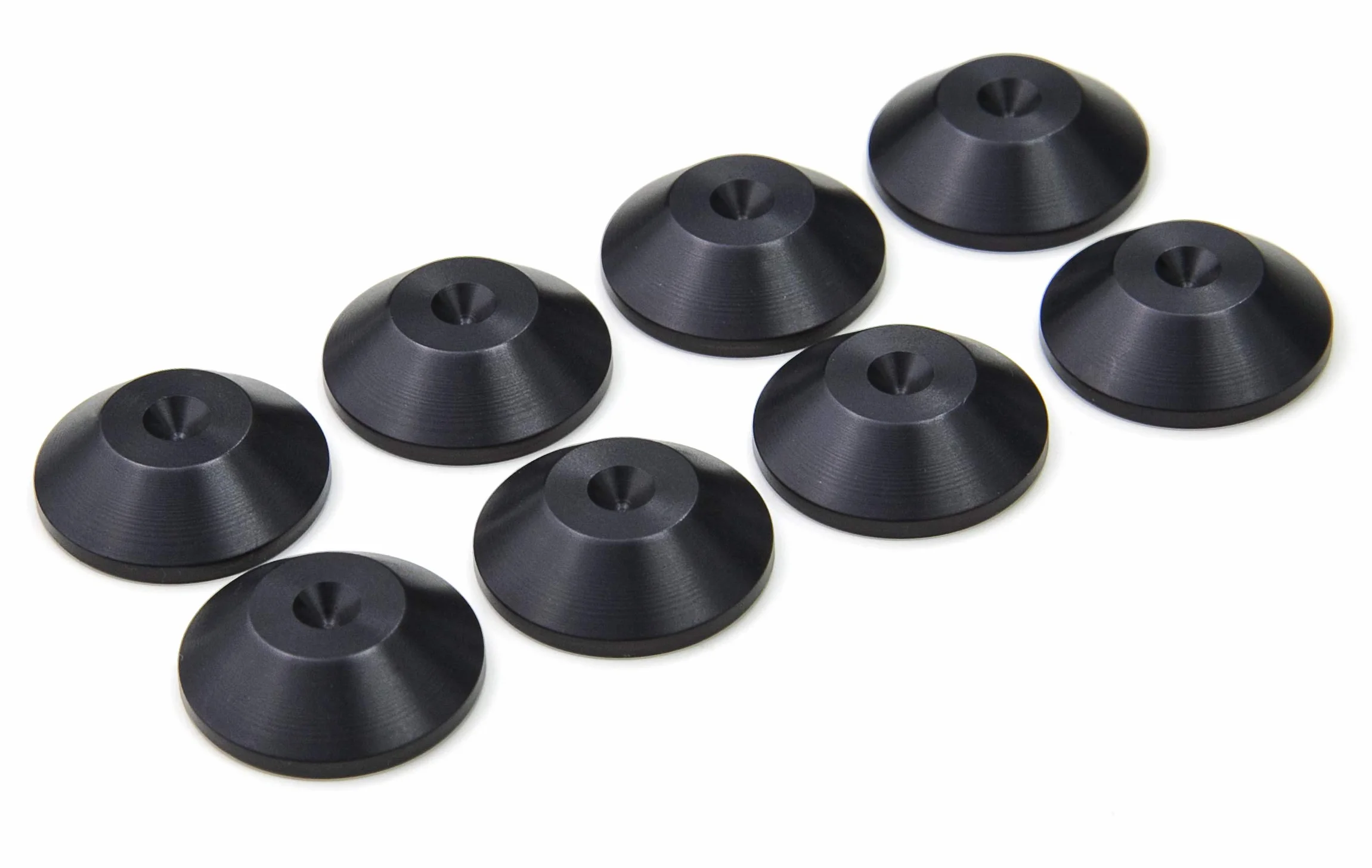 PrecisionGeek Juego de 8 almohadillas para altavoces, aluminio anodizado negro, Coned Ø20