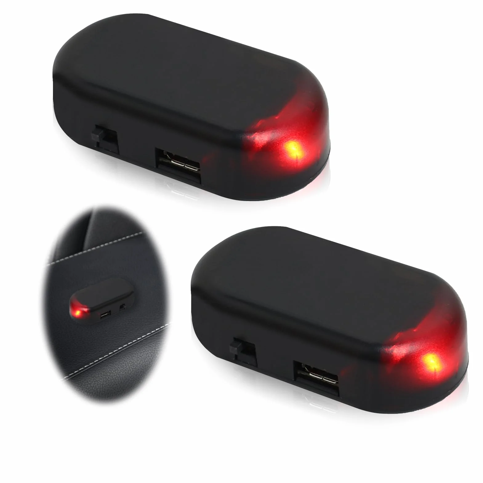 2PCS LED luz Antirrobo Solar Power Simulated Car Alarm Antirrobo Luces de Advertencia Energía Solar Simulada Luz de Seguridad Antirrobo con Puerto USB para La Mayoría de Los Coches(Rojo)